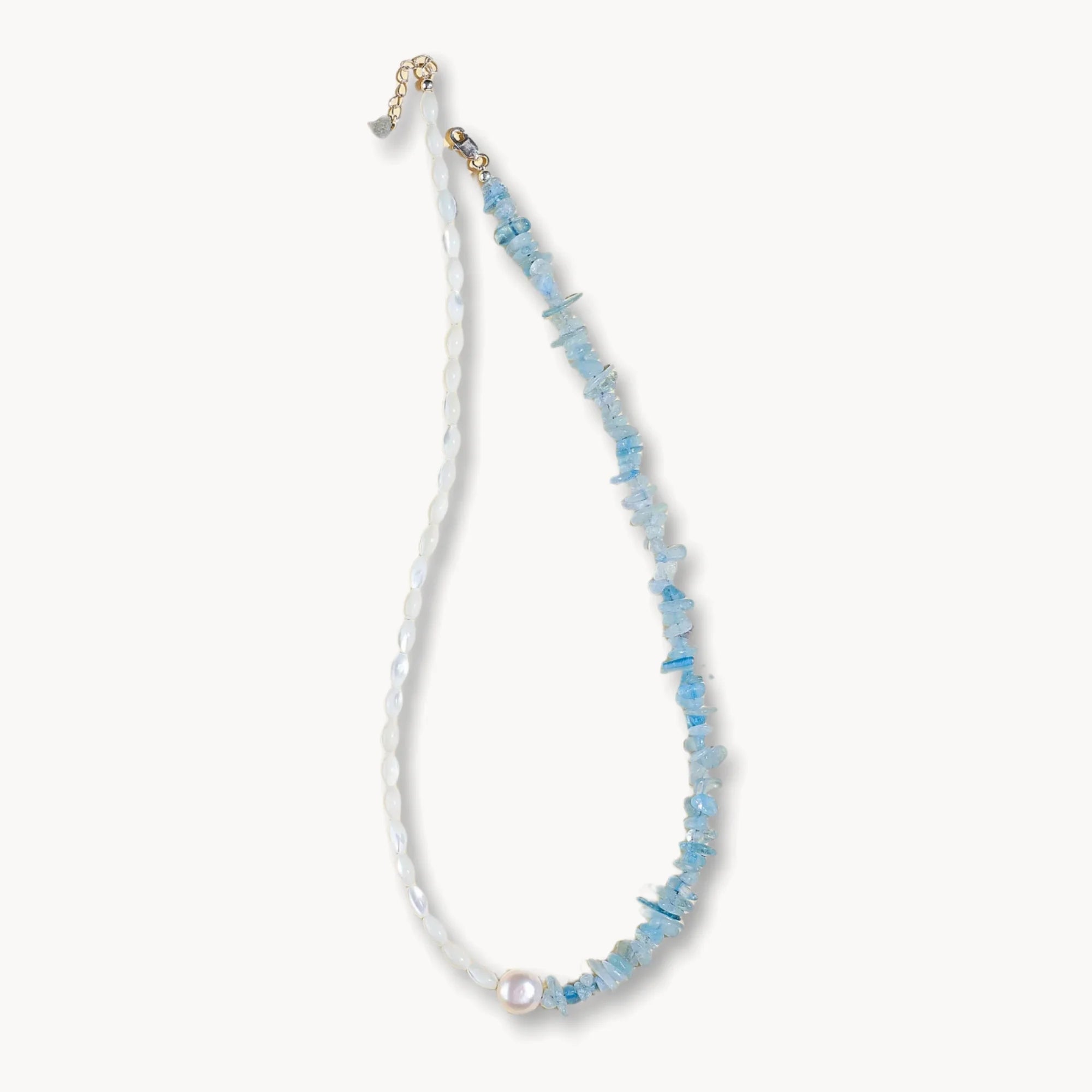 Parallel Trochus & Aquamarine Pearl Link Necklace