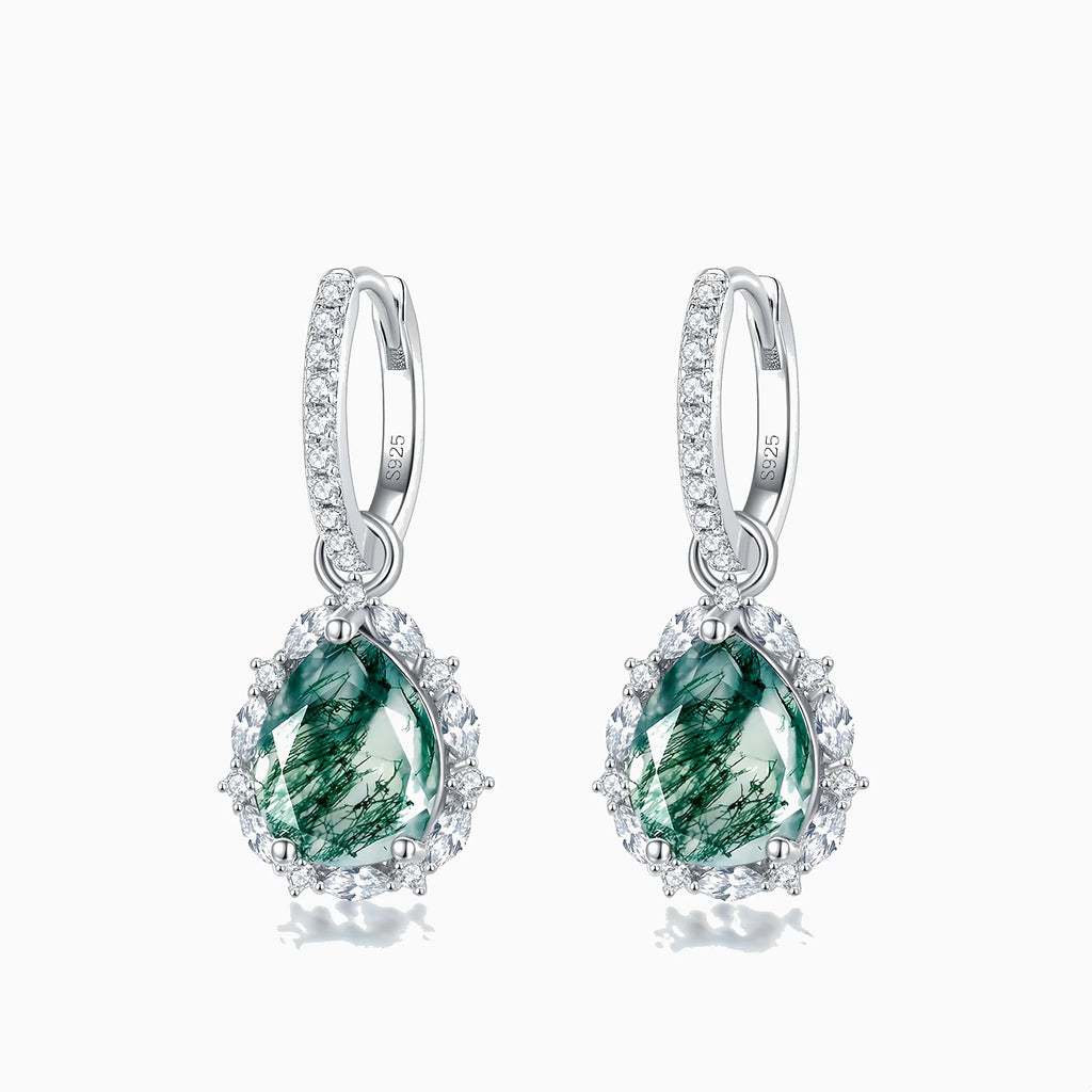 Pear Shaped Moss Agate Drop Earrings