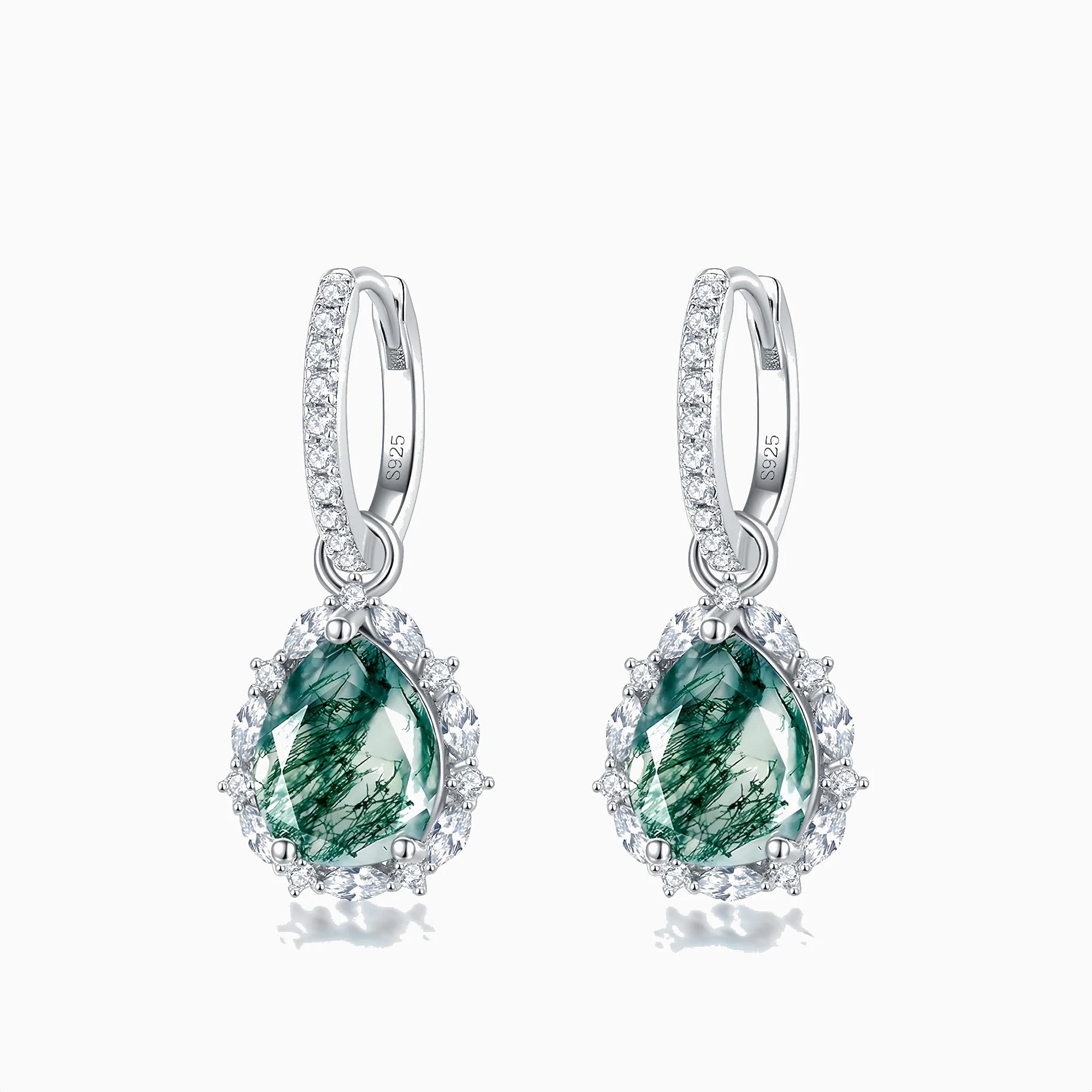 Pear Shaped Moss Agate Drop Earrings