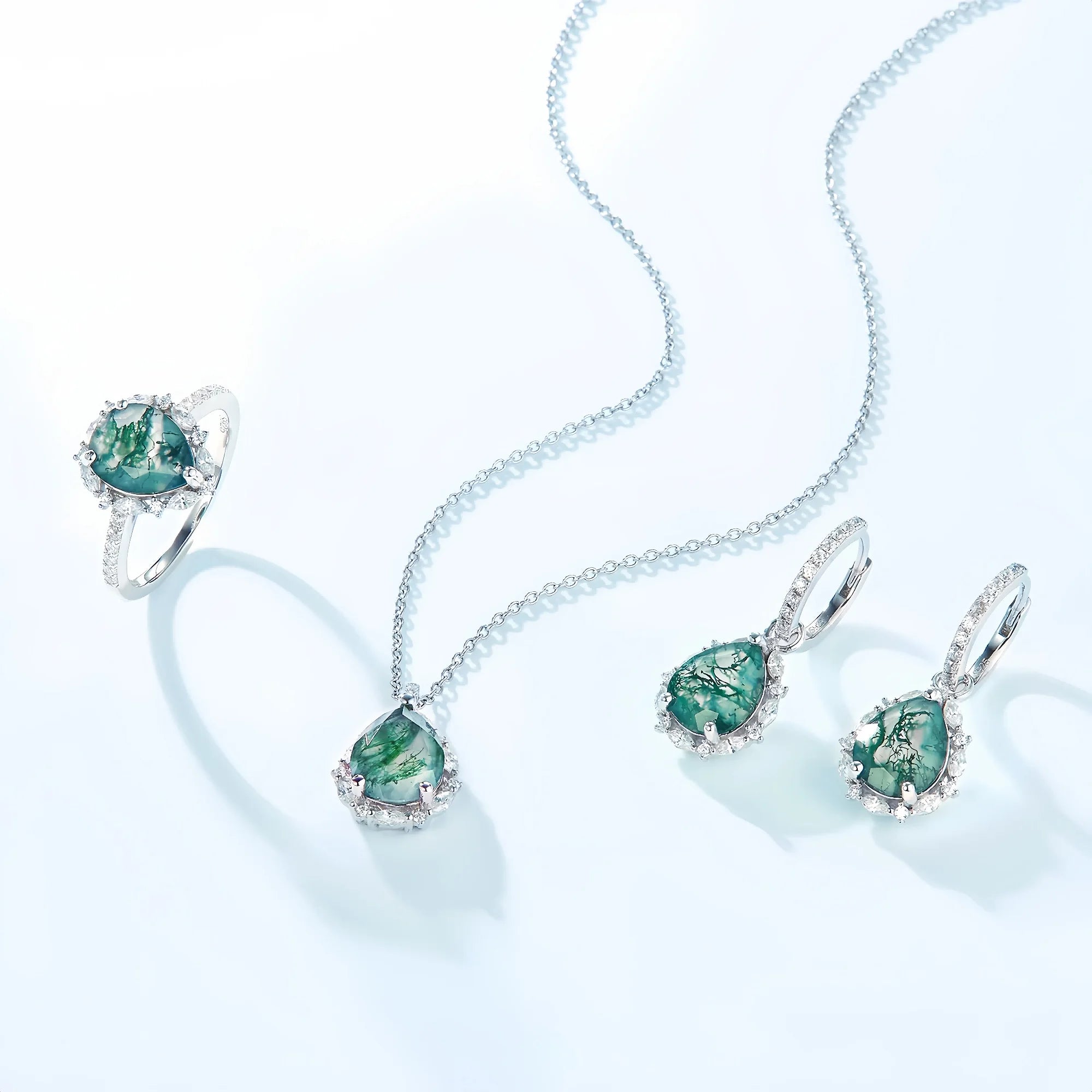 Pear Shaped Moss Agate Drop Earrings
