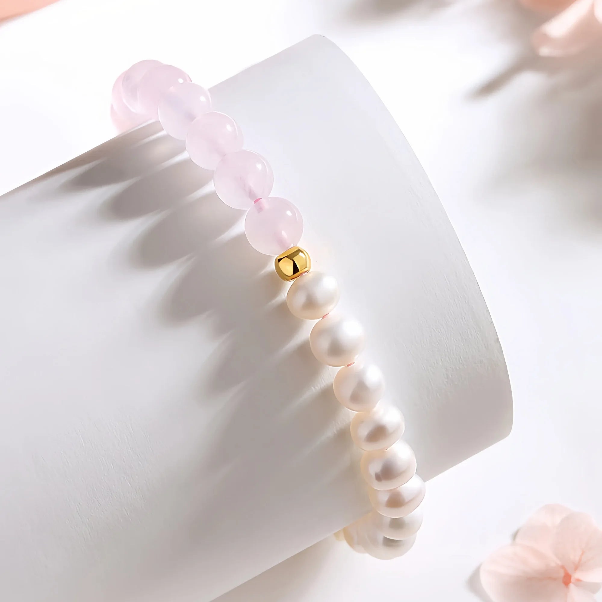 Pink Quartz & Pearl Gold Blessing Bracelet