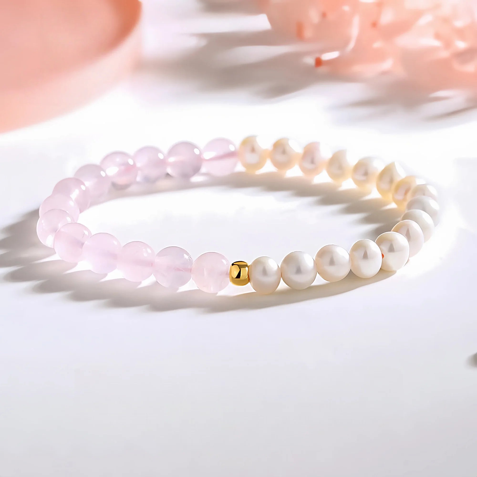 Pink Quartz & Pearl Gold Blessing Bracelet