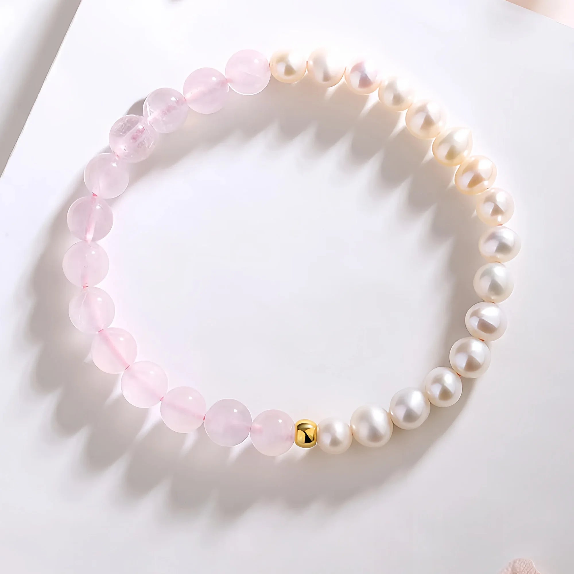Pink Quartz & Pearl Gold Blessing Bracelet