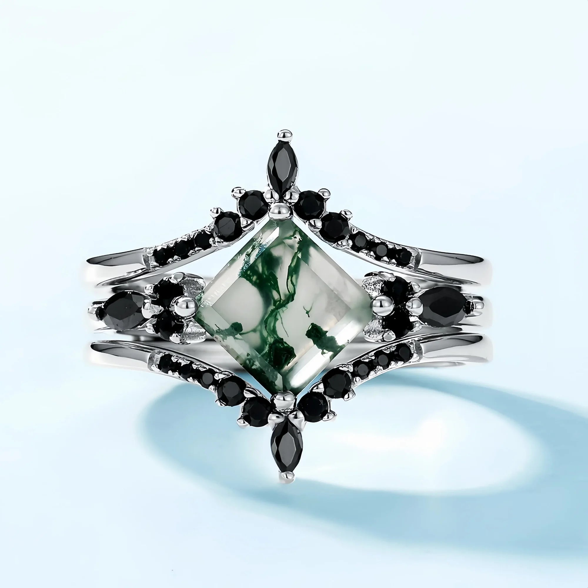 Princess Cut Moss Agate Stacking Ring