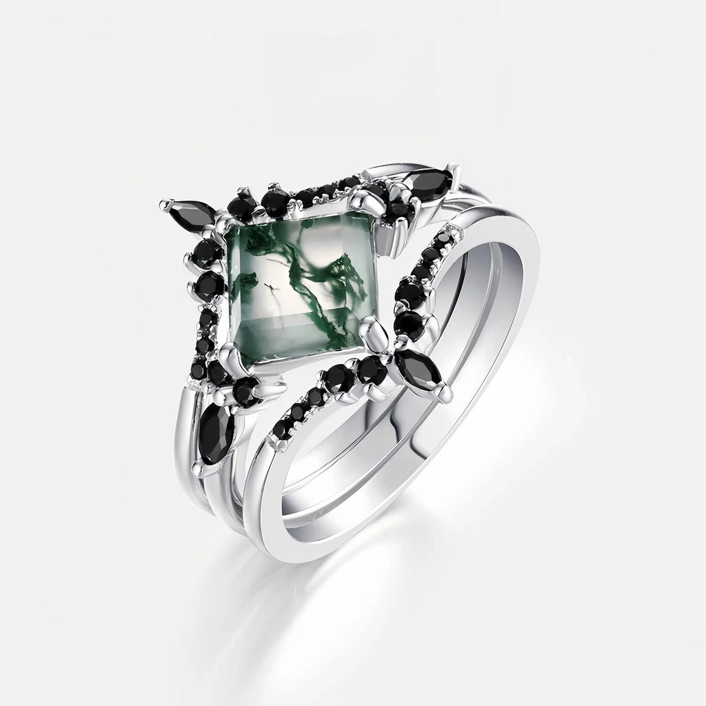 Princess Cut Moss Agate Stacking Ring