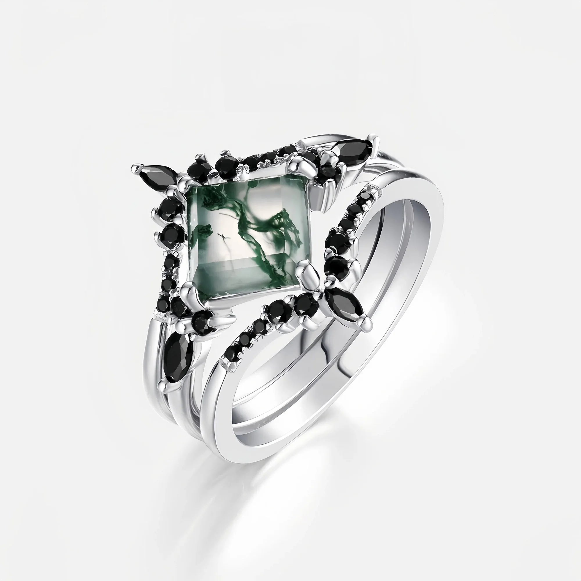 Princess Cut Moss Agate Stacking Ring