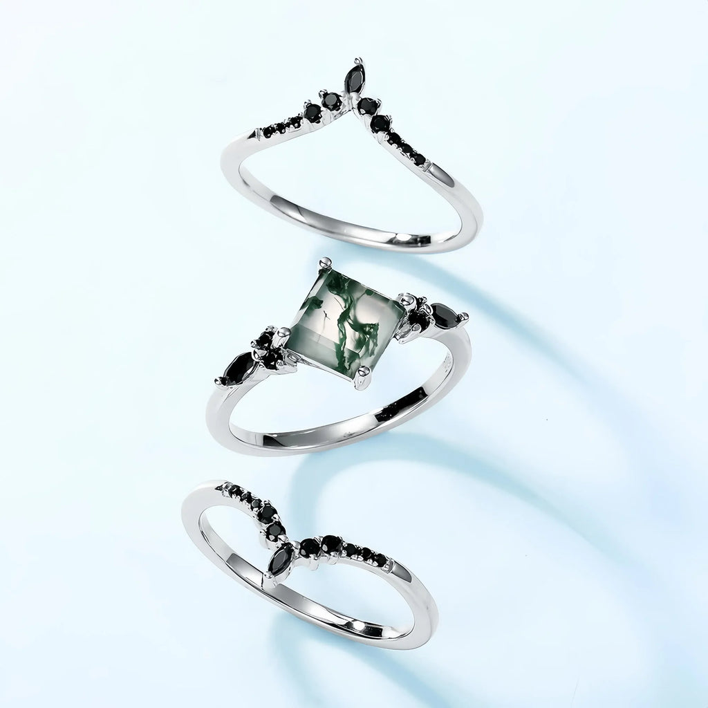 Princess Cut Moss Agate Stacking Ring