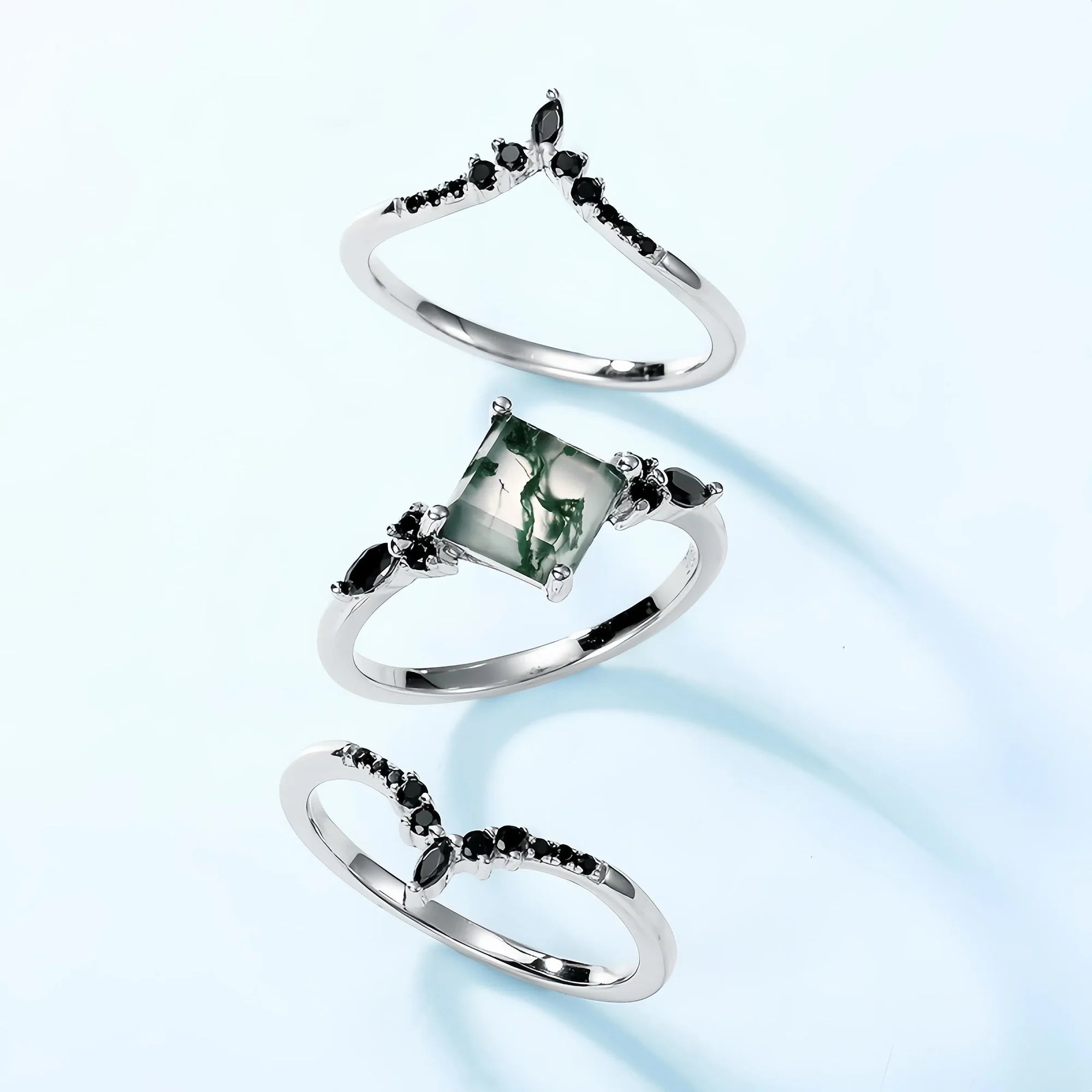 Princess Cut Moss Agate Stacking Ring