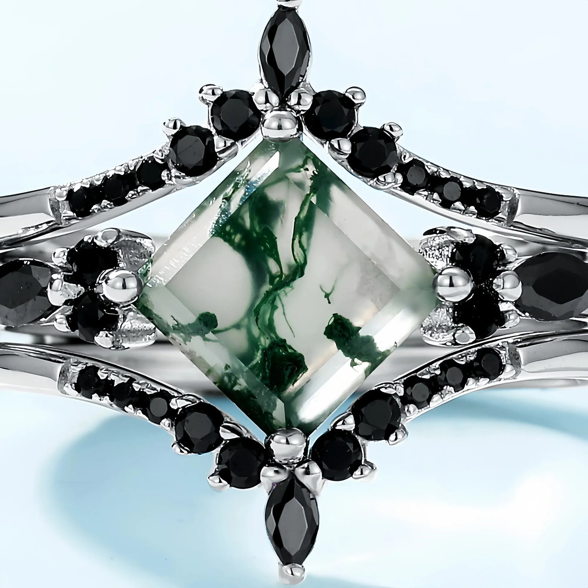 Princess Cut Moss Agate Stacking Ring