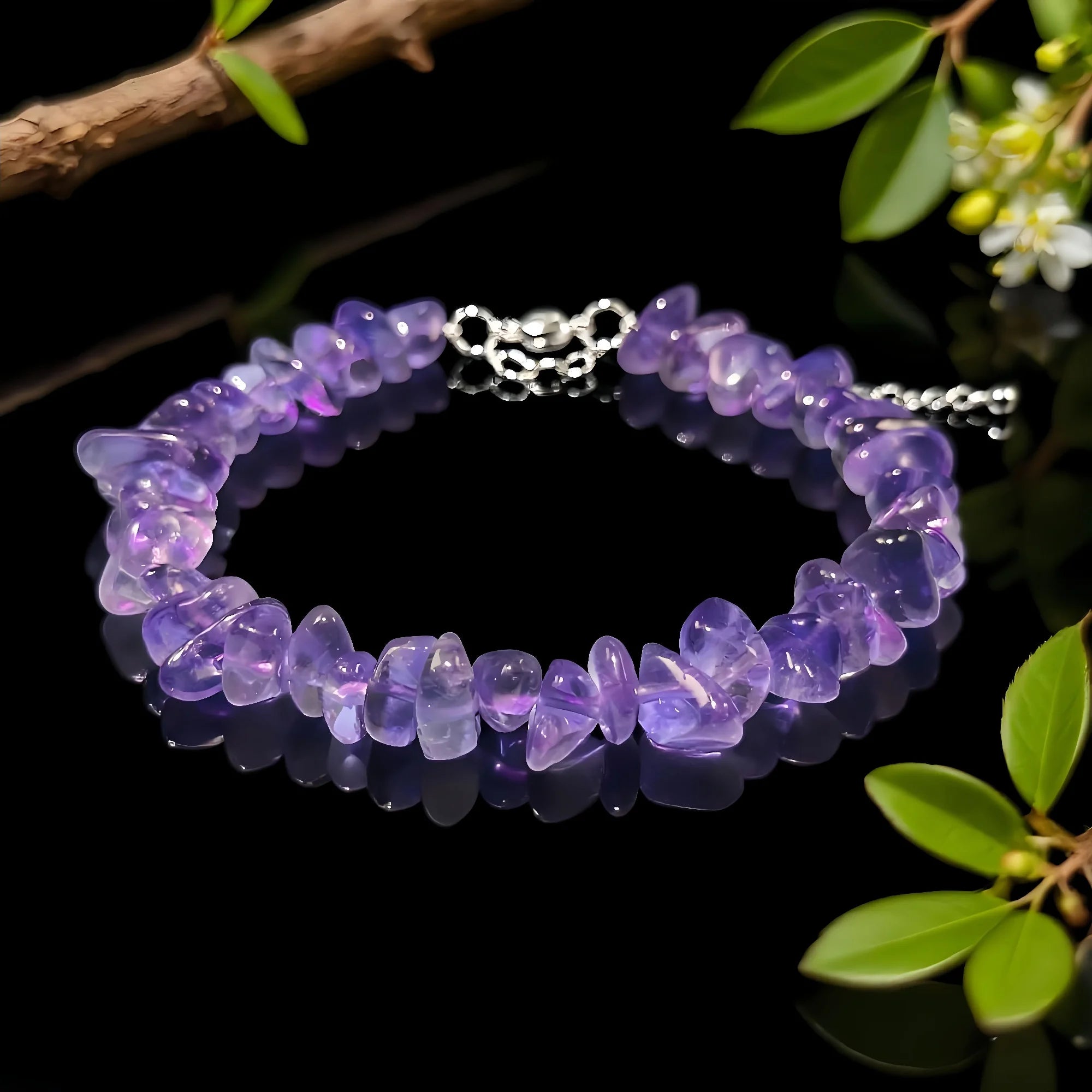 Raw Amethyst Chip Bracelet in Sterling Silver
