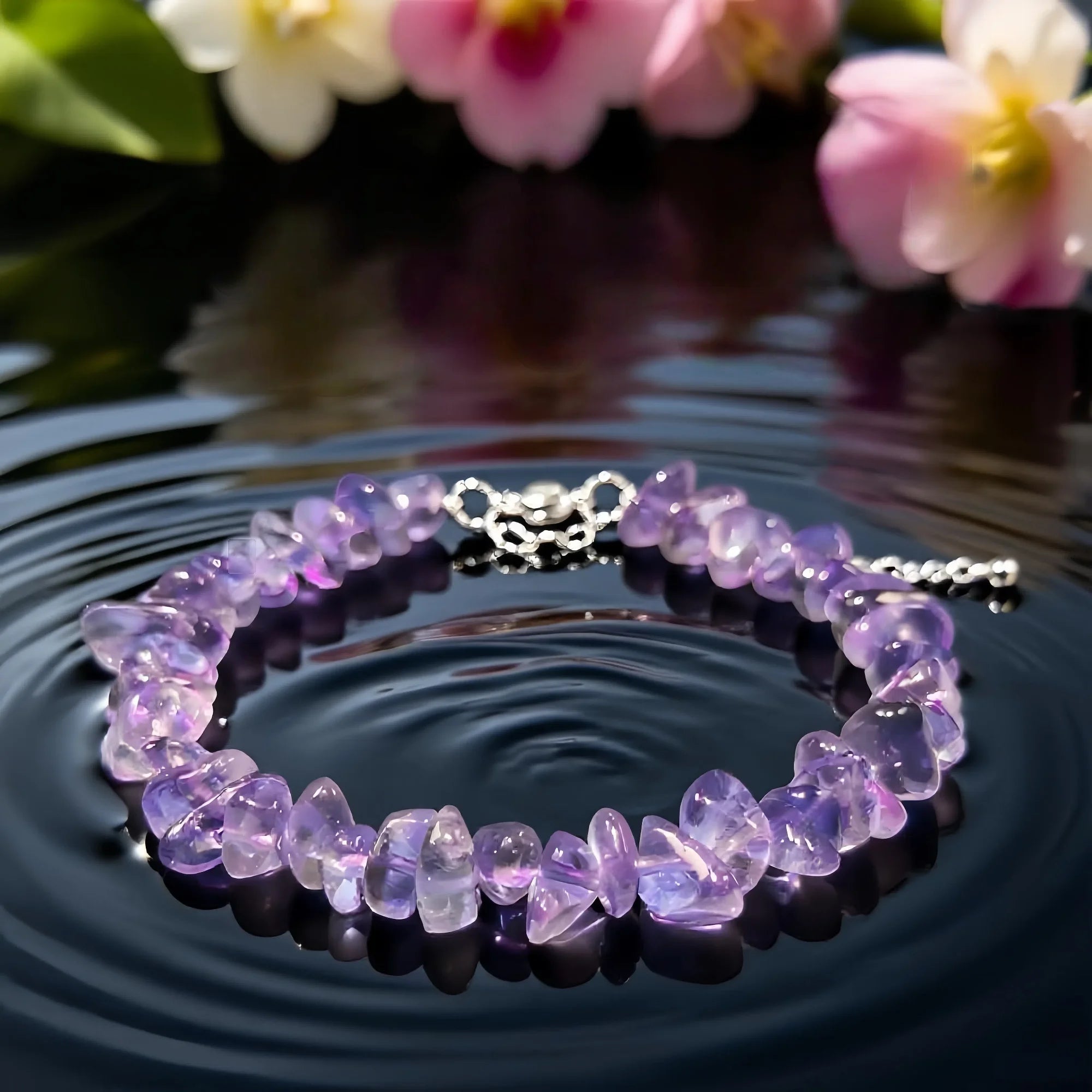 Raw Amethyst Chip Bracelet in Sterling Silver