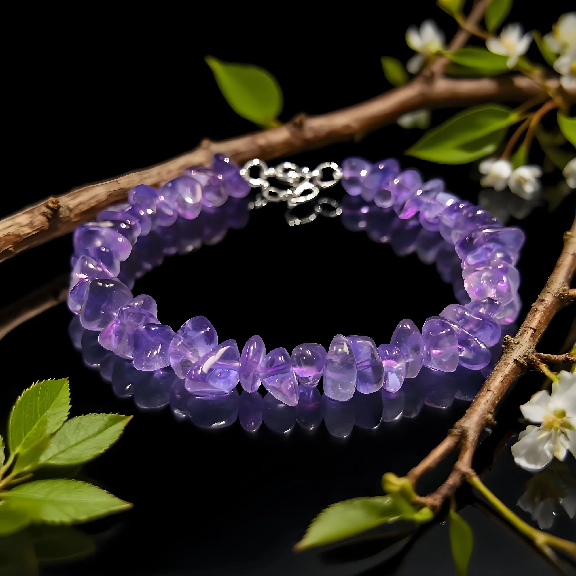 Raw Amethyst Chip Bracelet in Sterling Silver