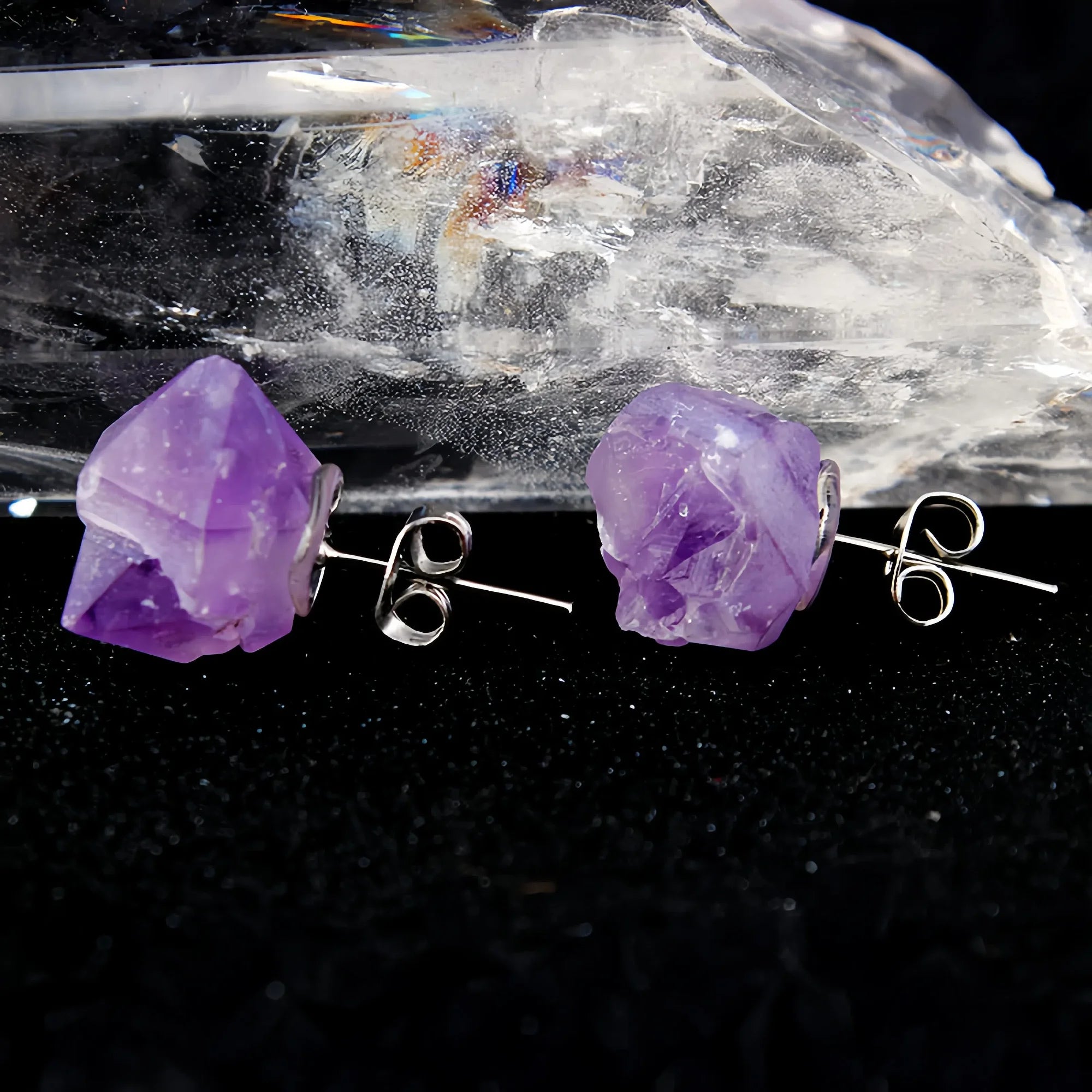 Raw Amethyst Stud Earrings