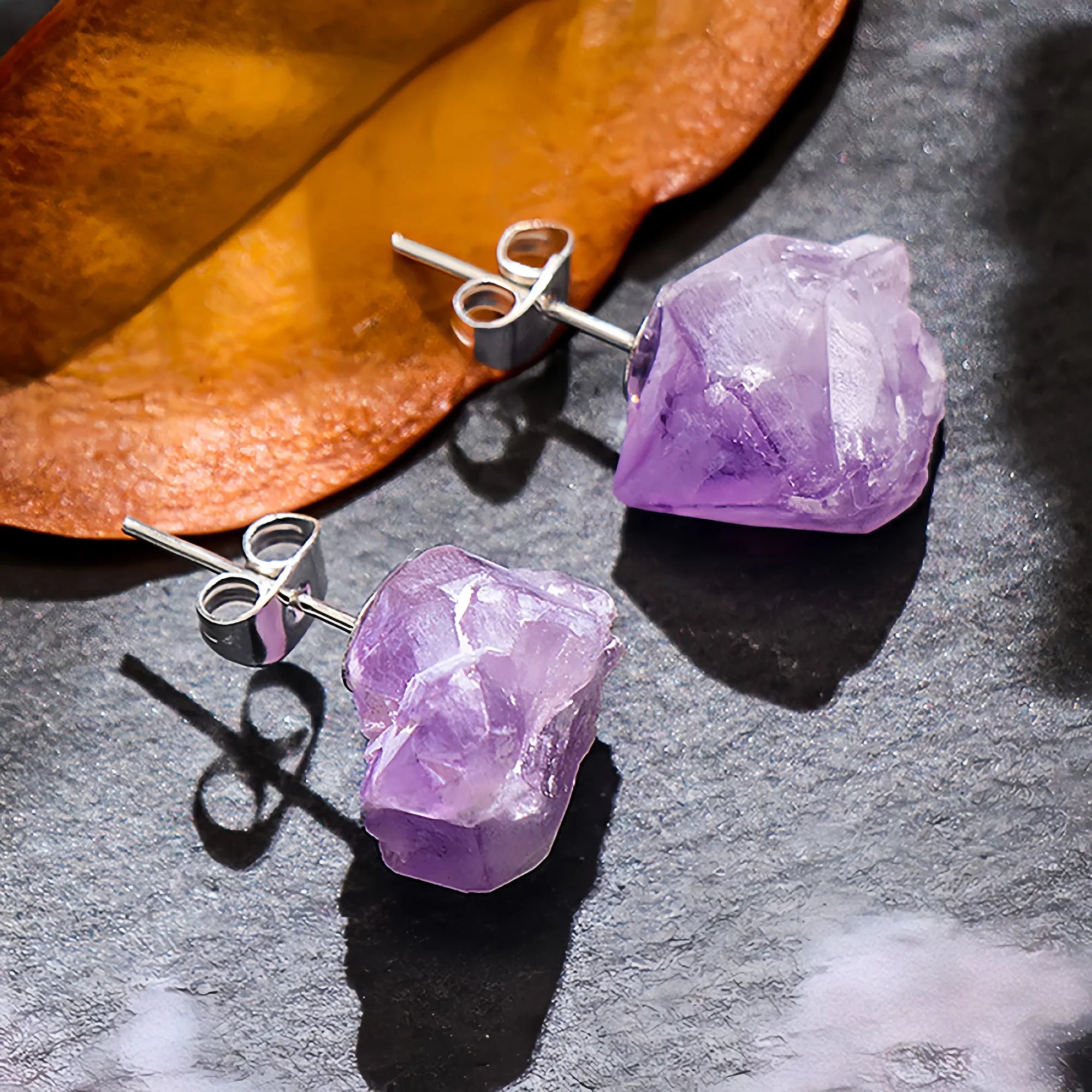 Raw Amethyst Stud Earrings