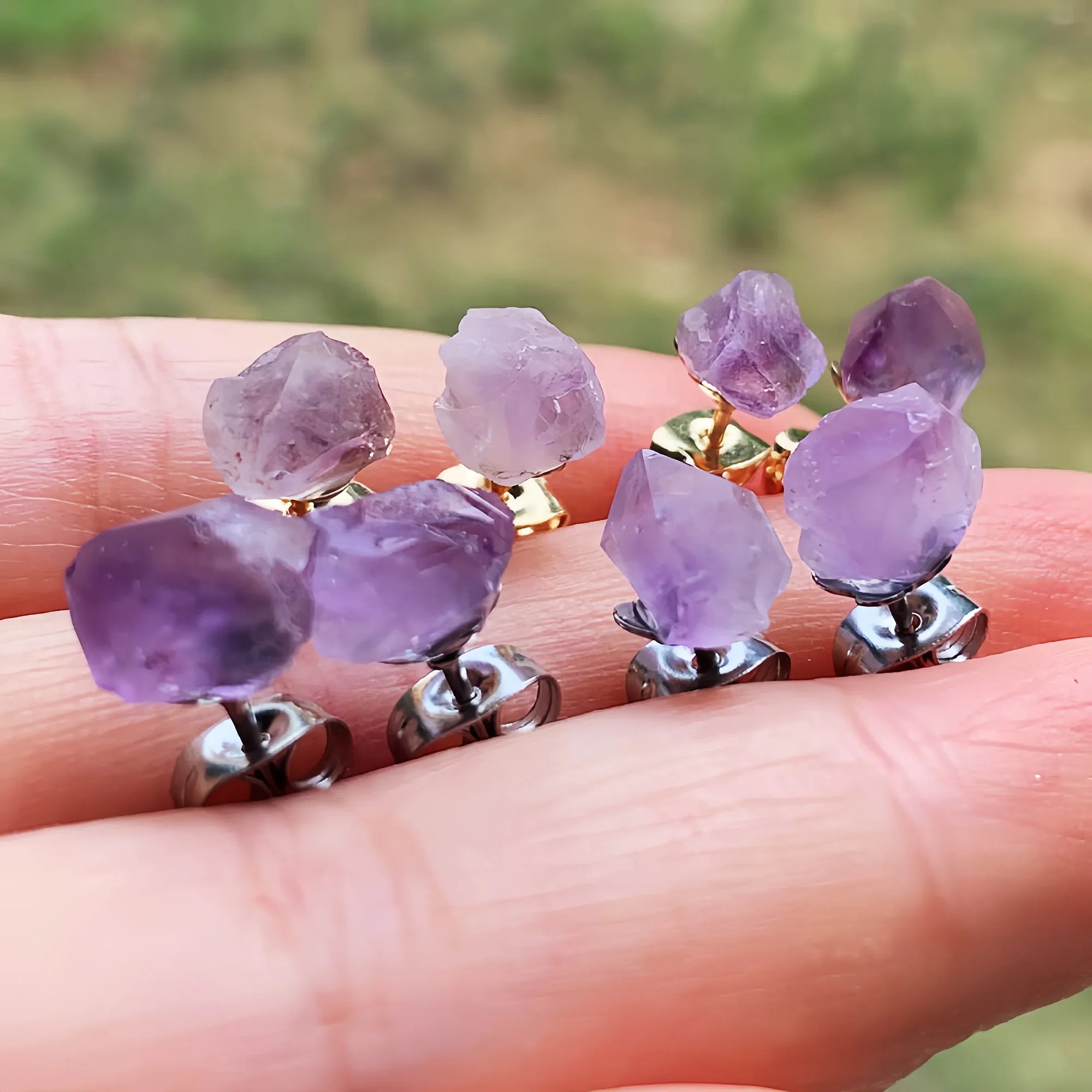 Raw Amethyst Stud Earrings