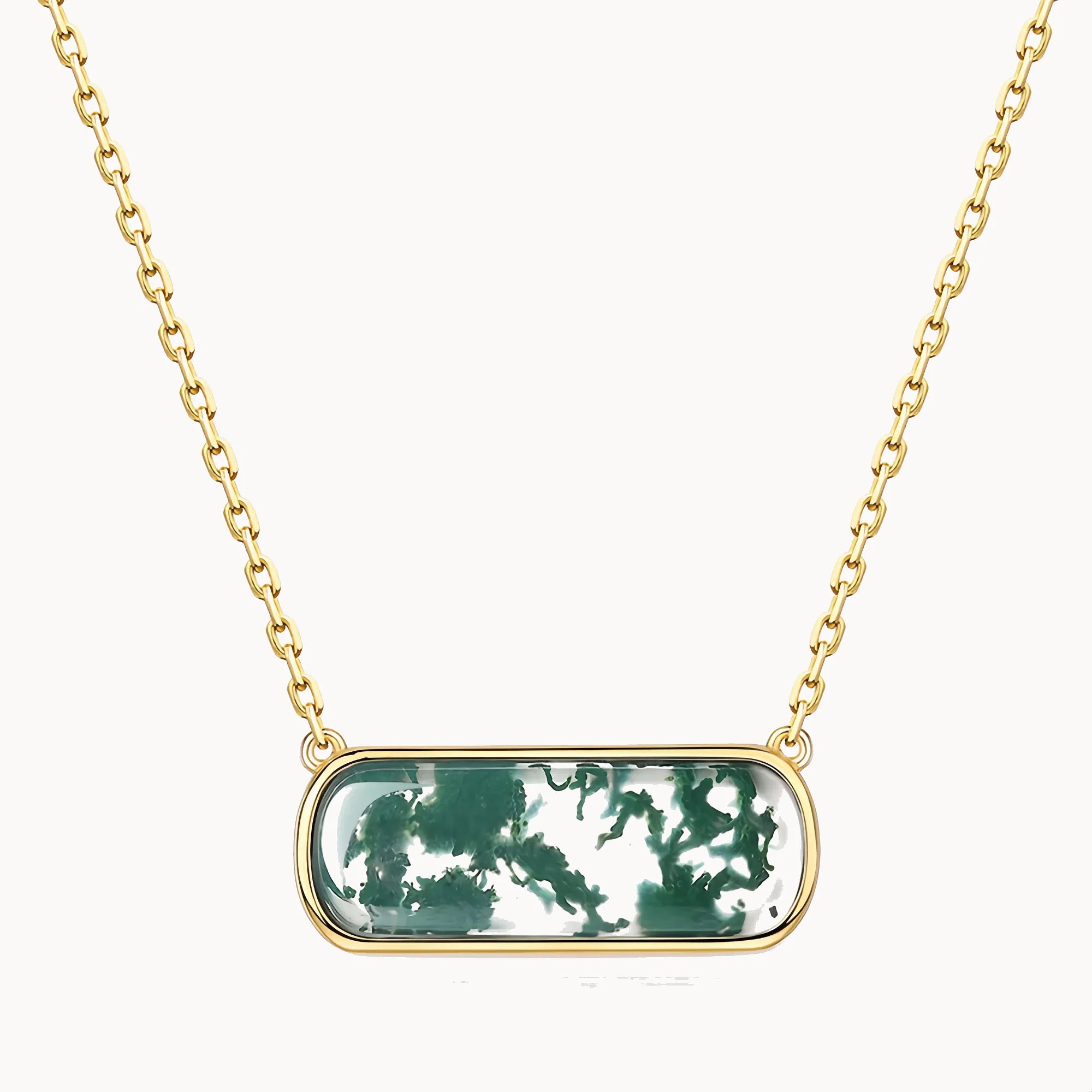 Rectangular Moss Agate Long Pendant Necklace