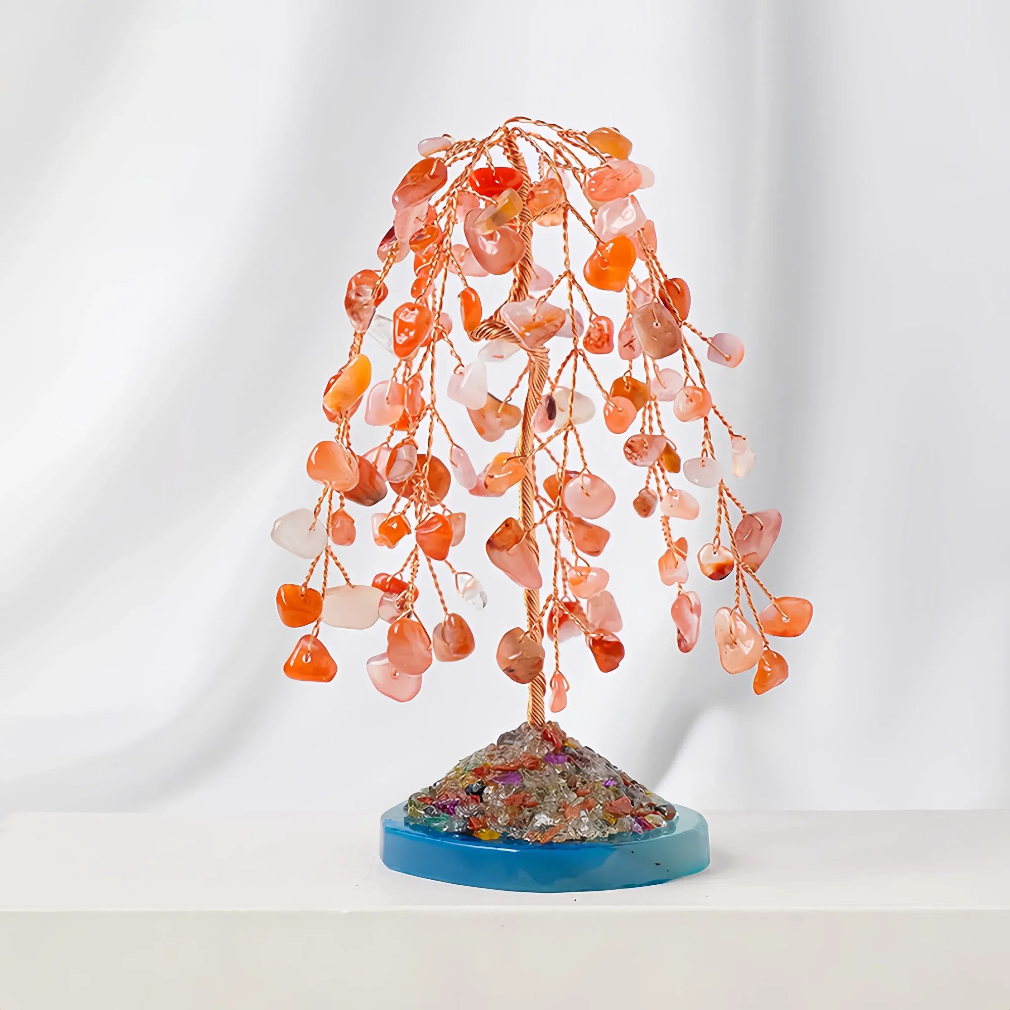 Red Carnelian Crystal Willow Energy Tree with Mineral Base