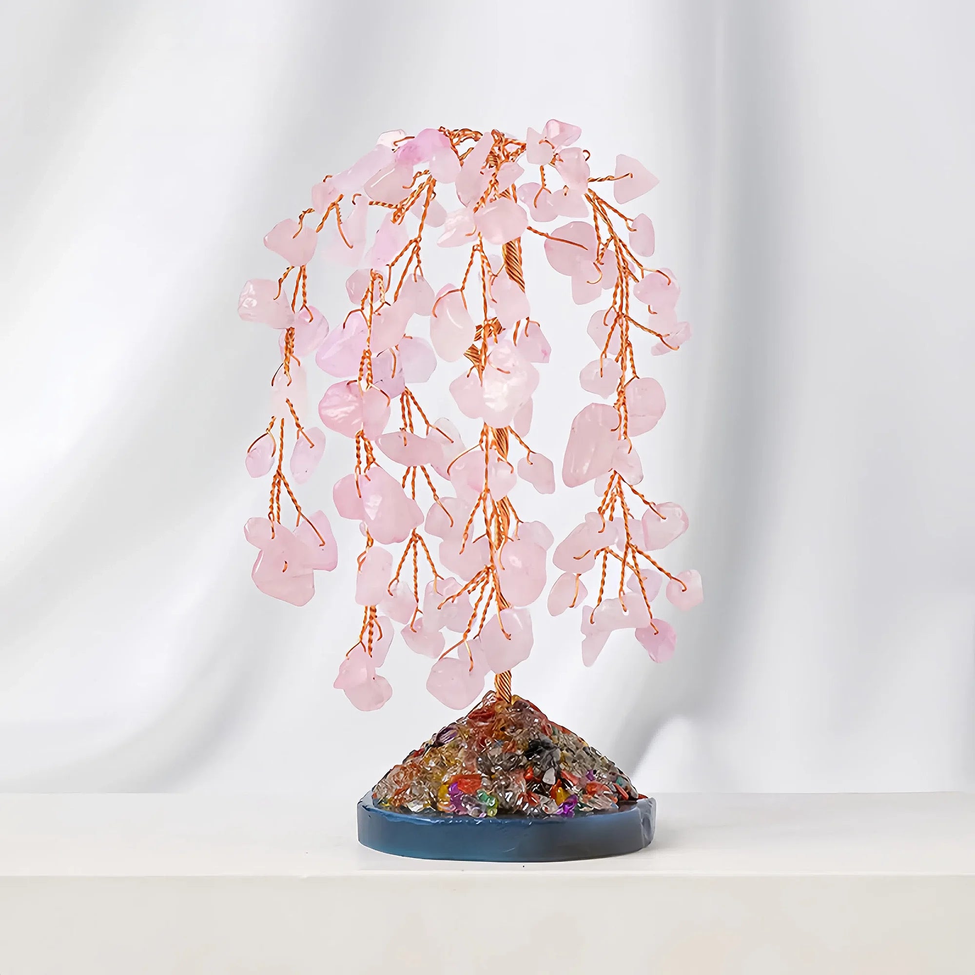 Rose Quartz Crystal Energy Tree with Mineral Base