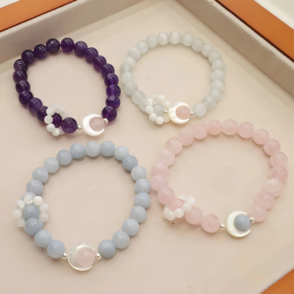Rose Quartz, Moonstone & Aquamarine Moon Ocean Crystal Bracele