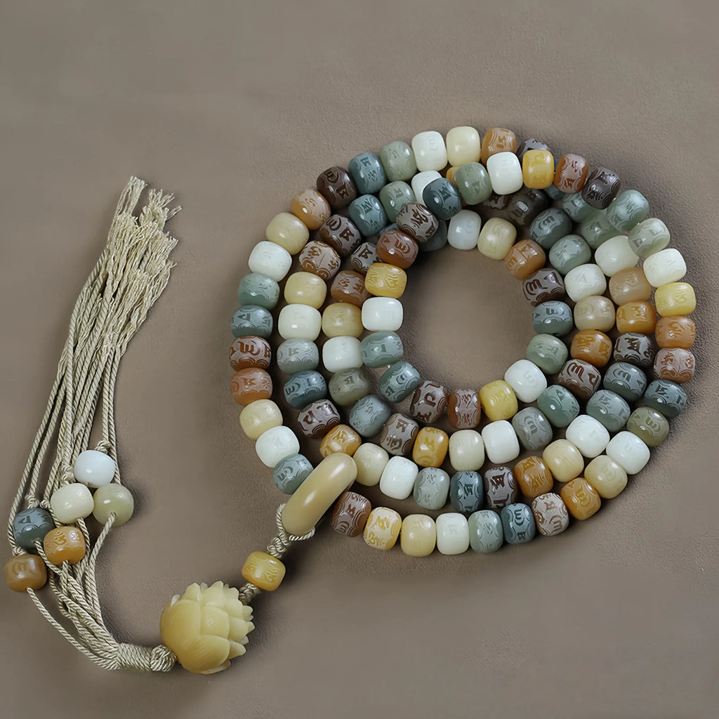 Sacred 108-Bead Bodhi Seed Mala with Lotus Pendant