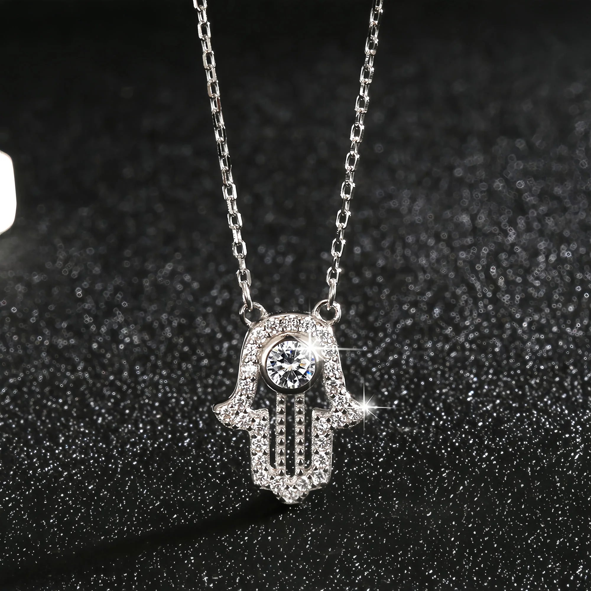 Sacred Diamond Hamsa Hand Necklace