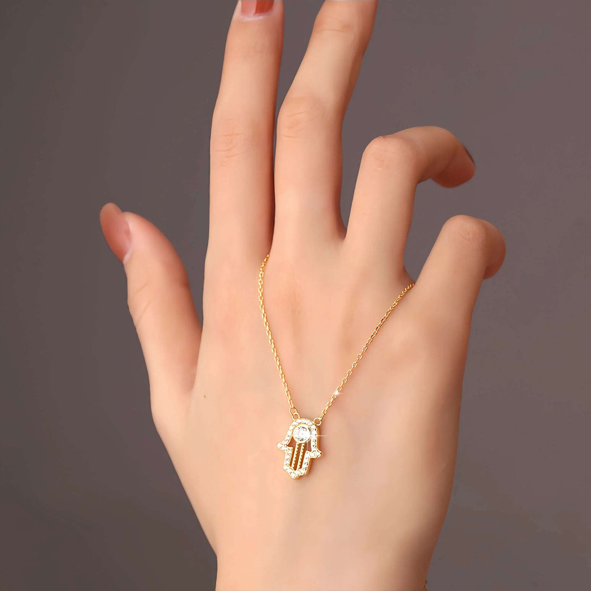 Sacred Diamond Hamsa Hand Necklace