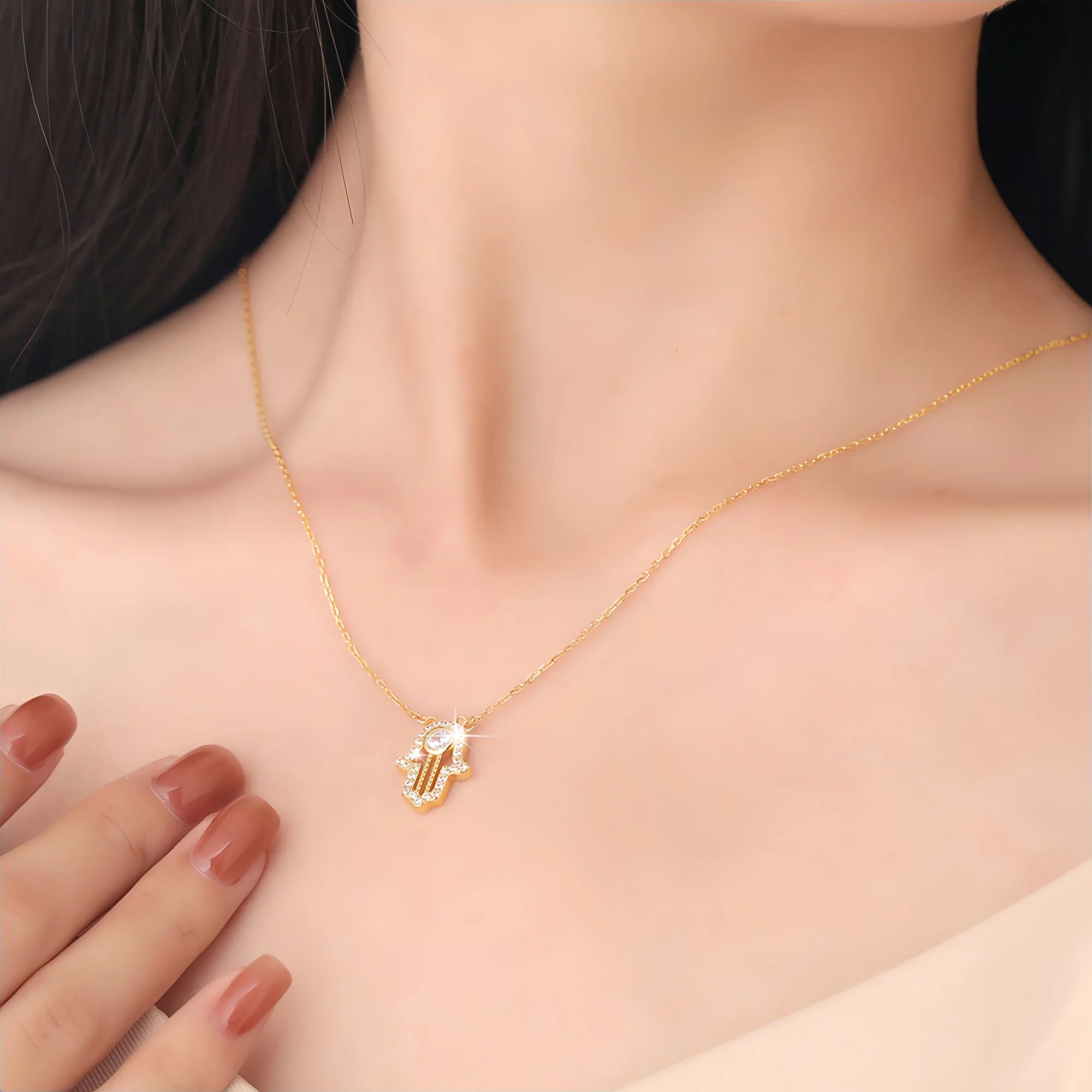 Sacred Diamond Hamsa Hand Necklace