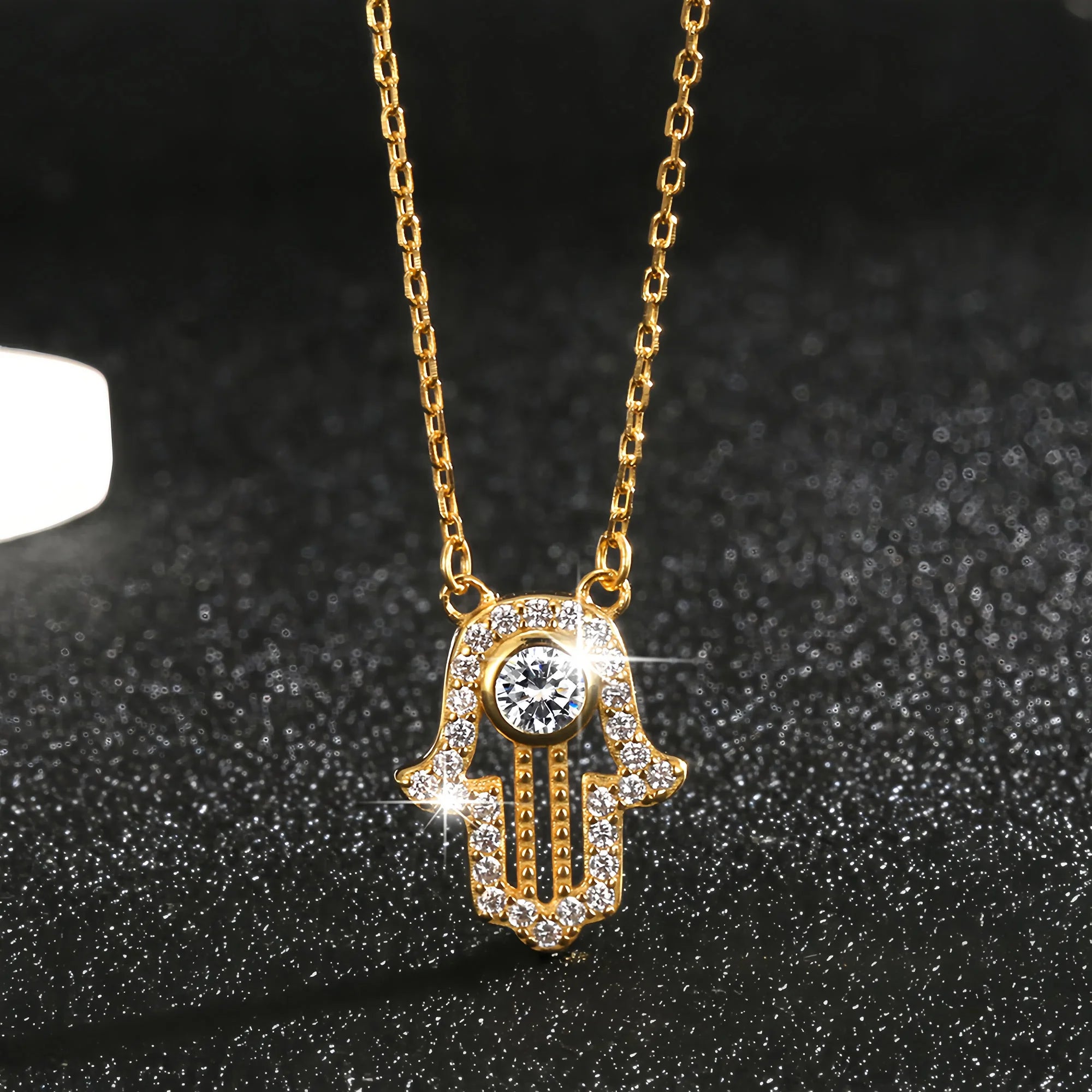 Sacred Diamond Hamsa Hand Necklace