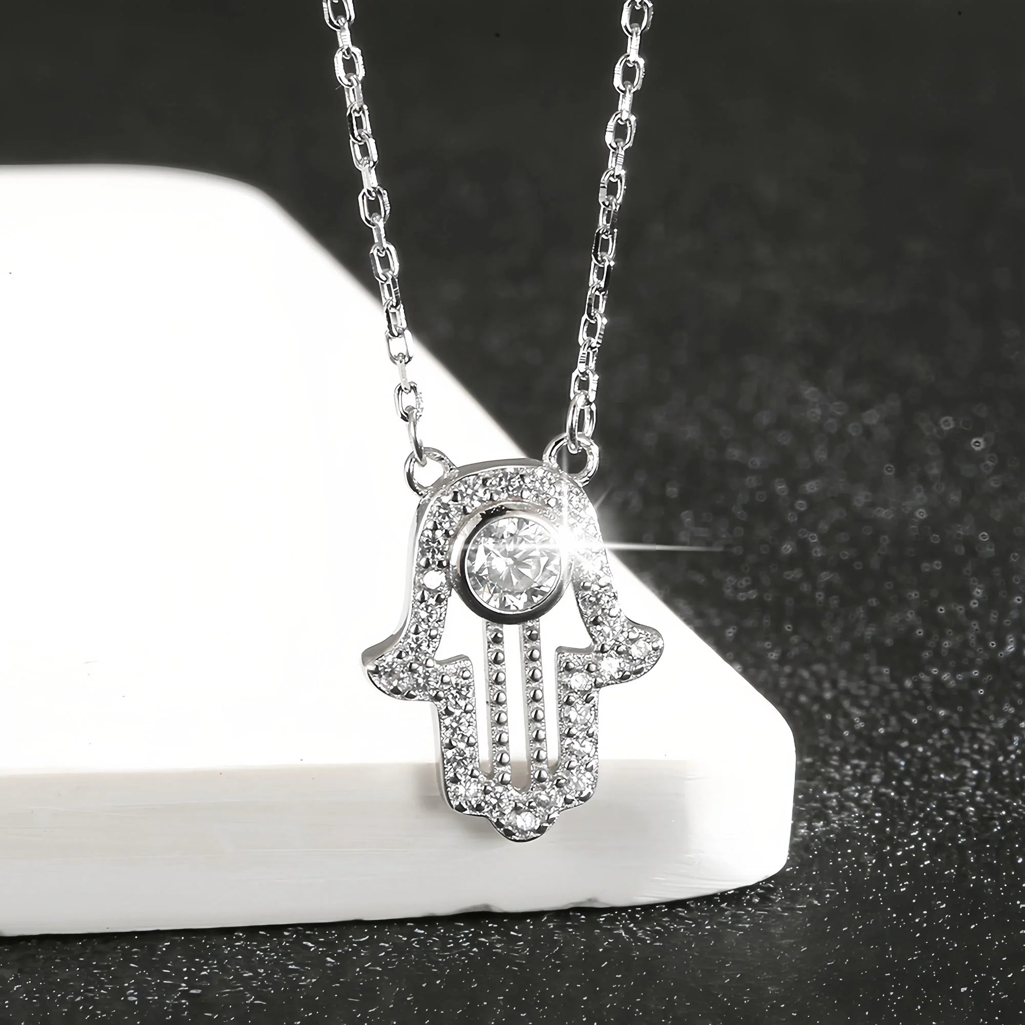 Sacred Diamond Hamsa Hand Necklace
