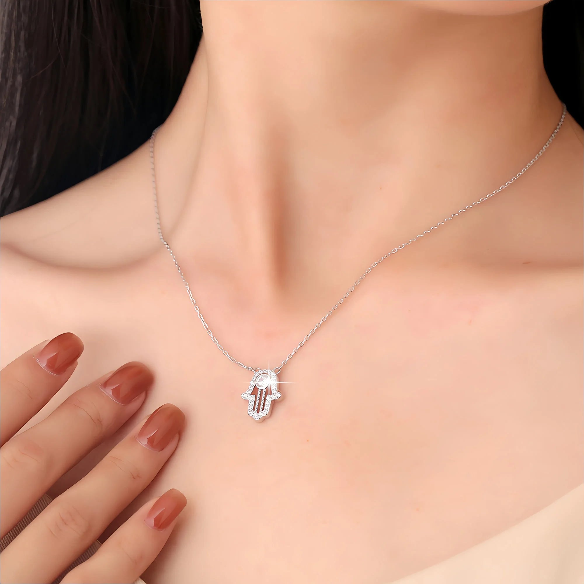 Sacred Diamond Hamsa Hand Necklace