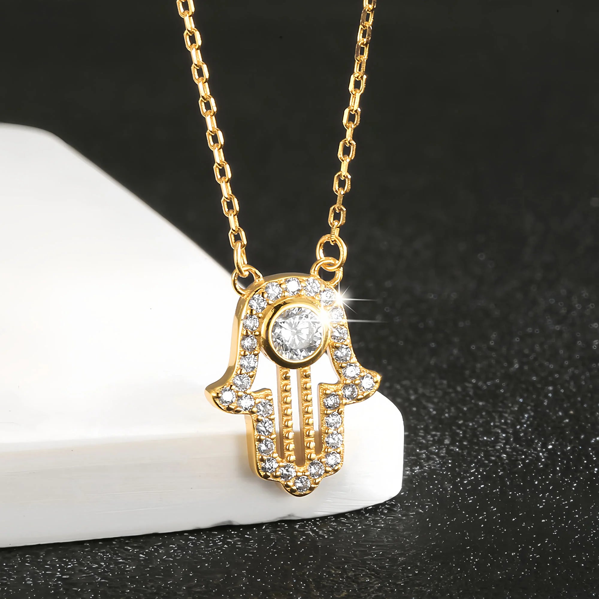 Sacred Diamond Hamsa Hand Necklace