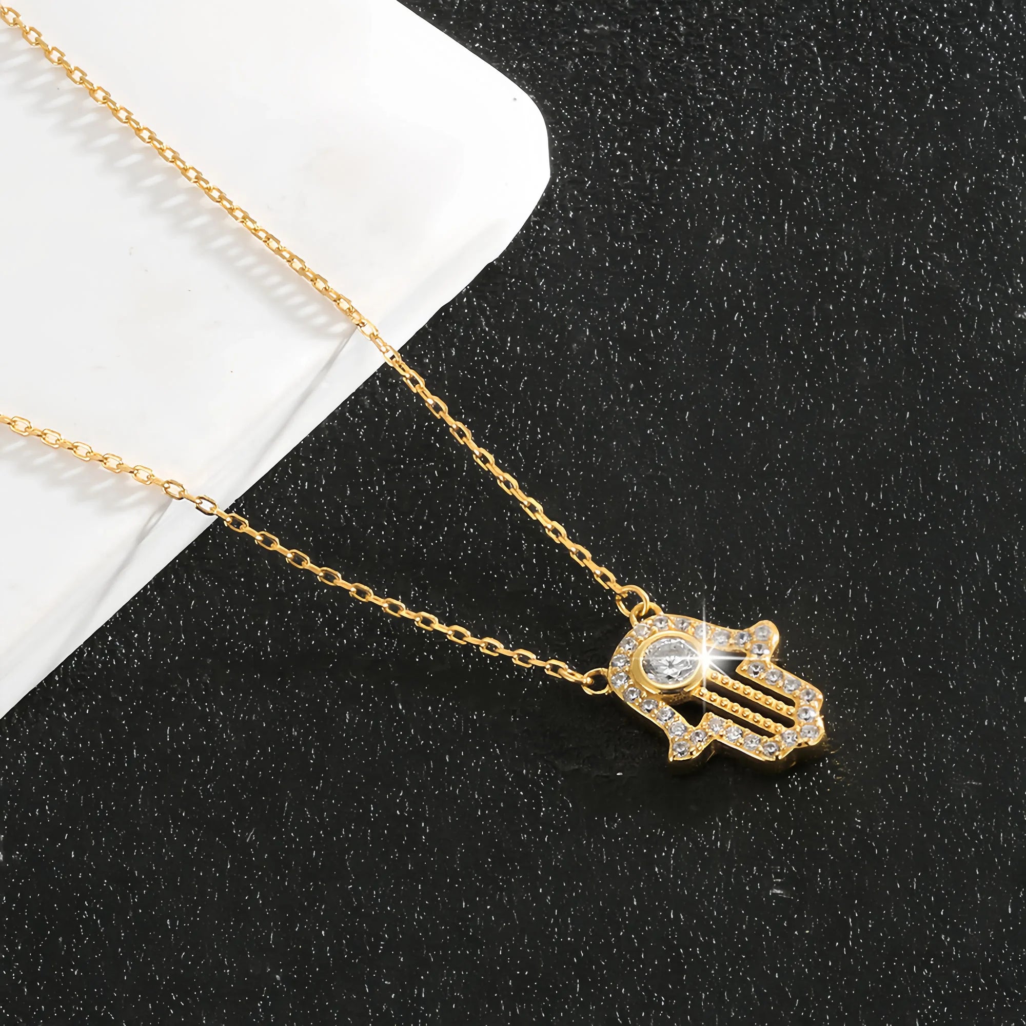 Sacred Diamond Hamsa Hand Necklace