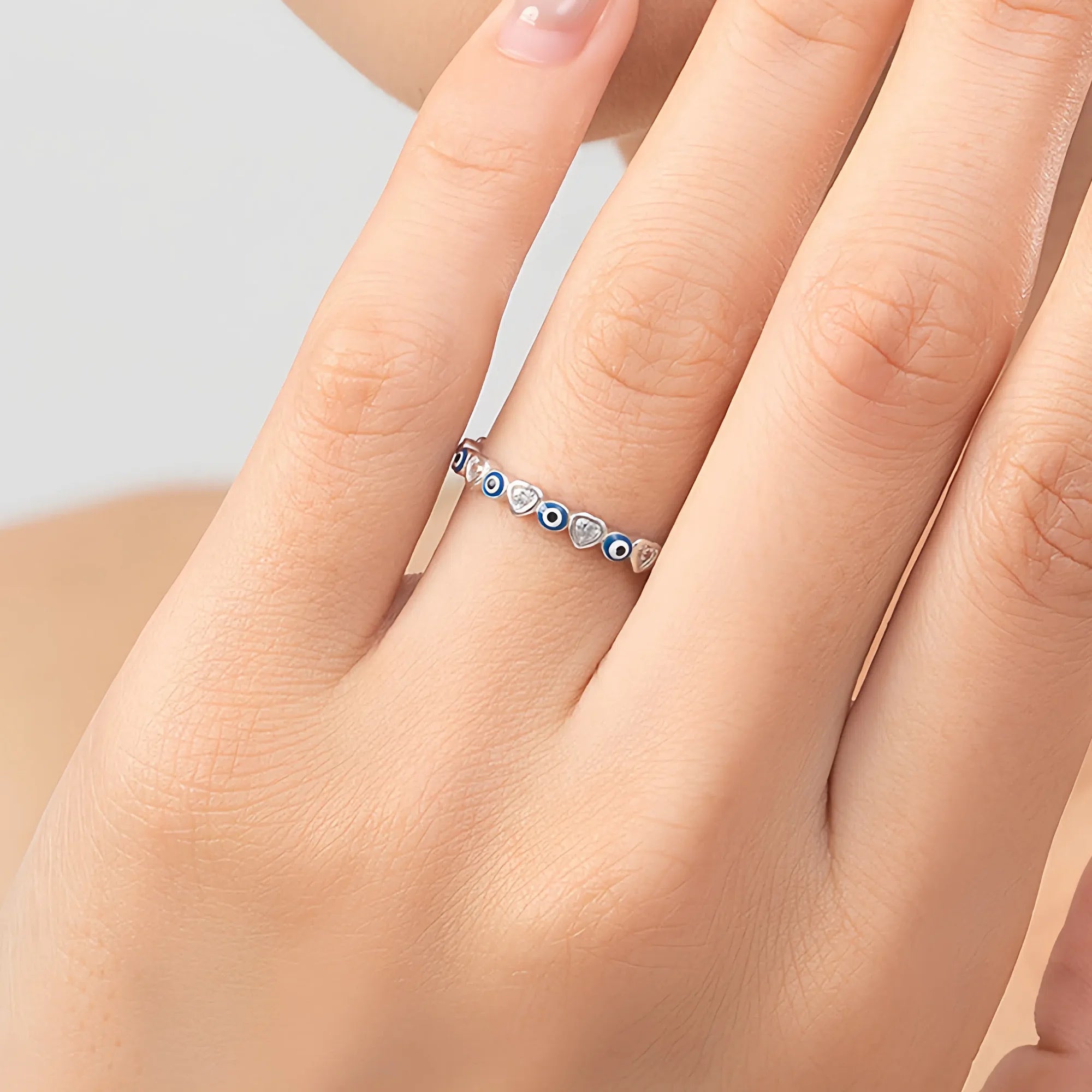 Sacred Heart & Evil Eye Women's Band in Silver