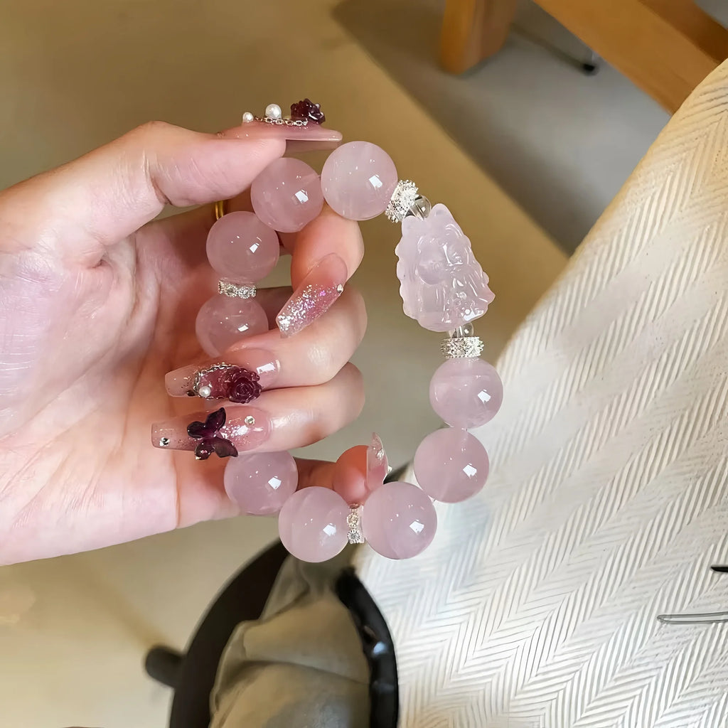 Sacred Fortune Pixiu Brazilian Rose Quartz Bracelet