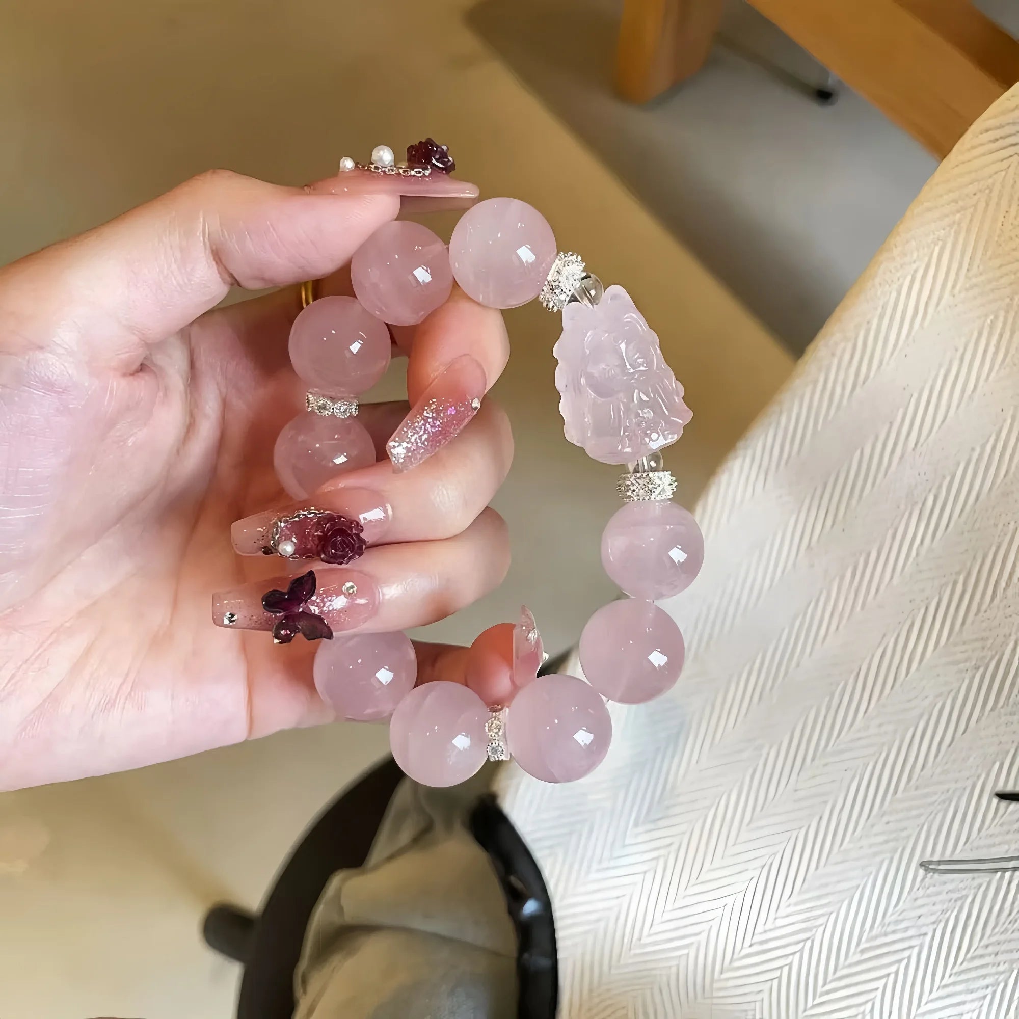 Sacred Fortune Pixiu Brazilian Rose Quartz Bracelet