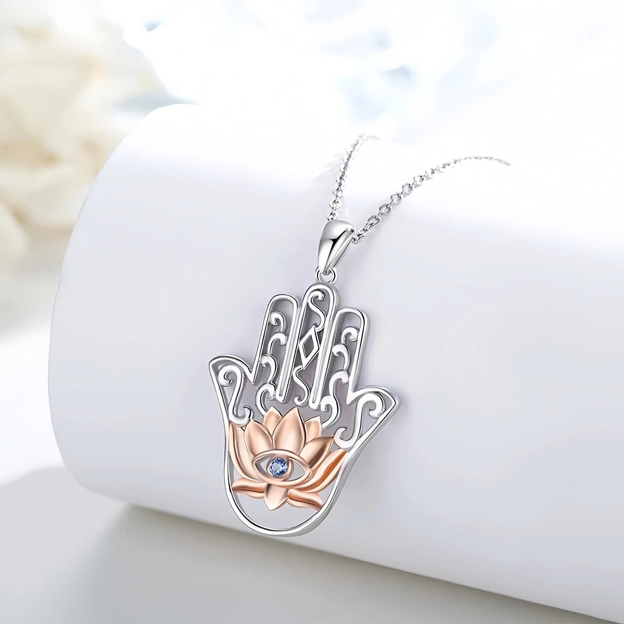 Sacred Hamsa & Lotus Blessing Necklace Pendant