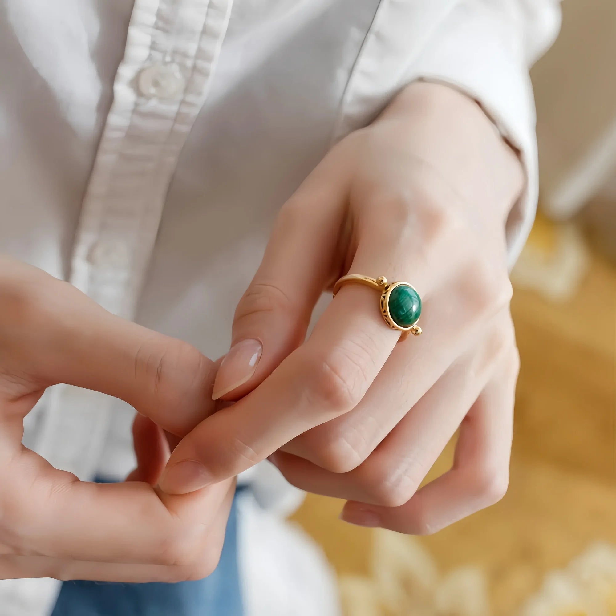 Sacred Malachite Open Heart Ring