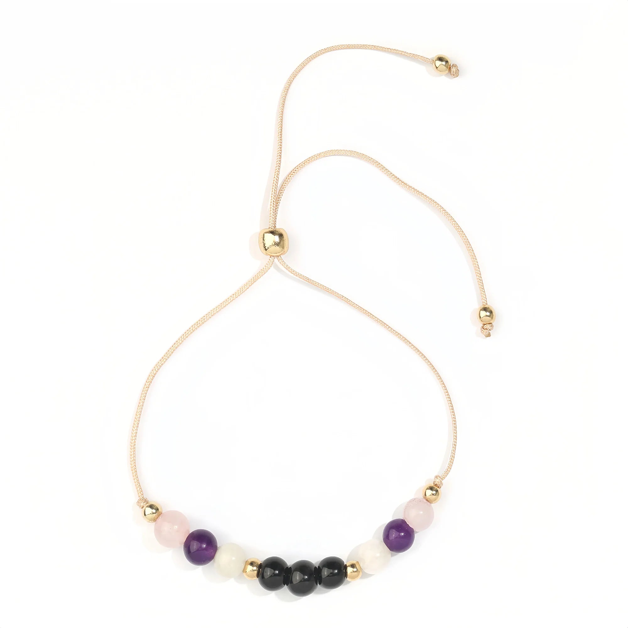 Sacred Quartet Energy Bracelet: Rose Quartz, Amethyst, Moonstone & Black Obsidian