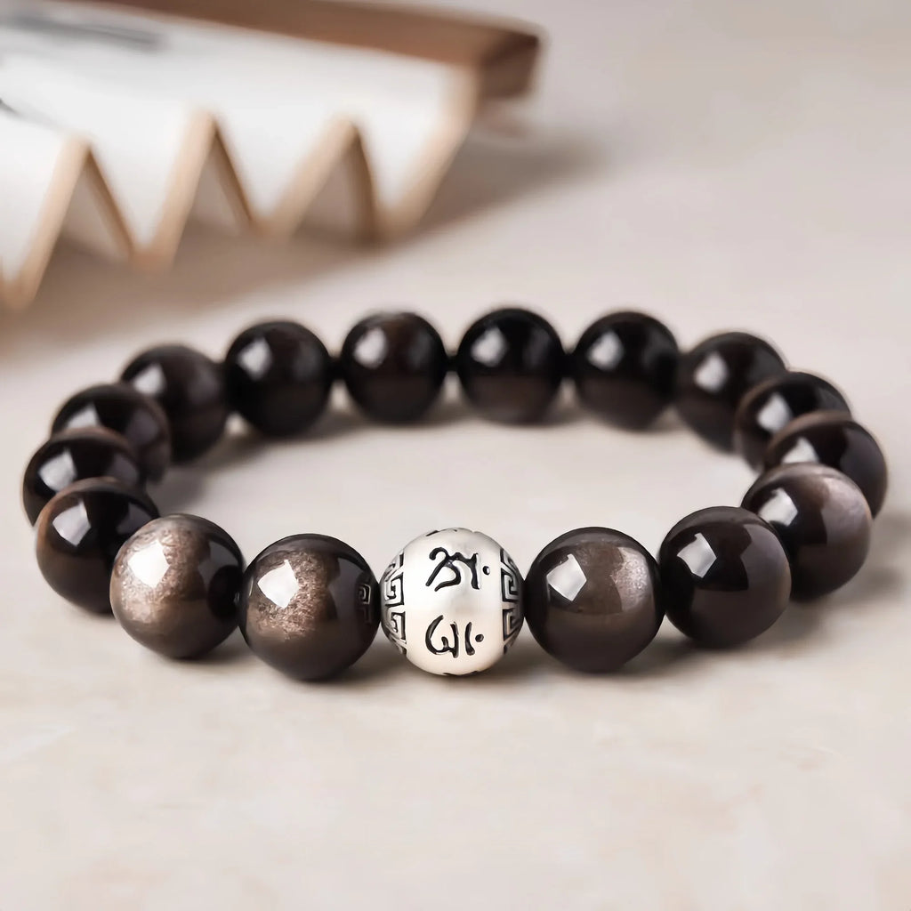 Sacred Silver Sheen Obsidian Mantra Bracelet