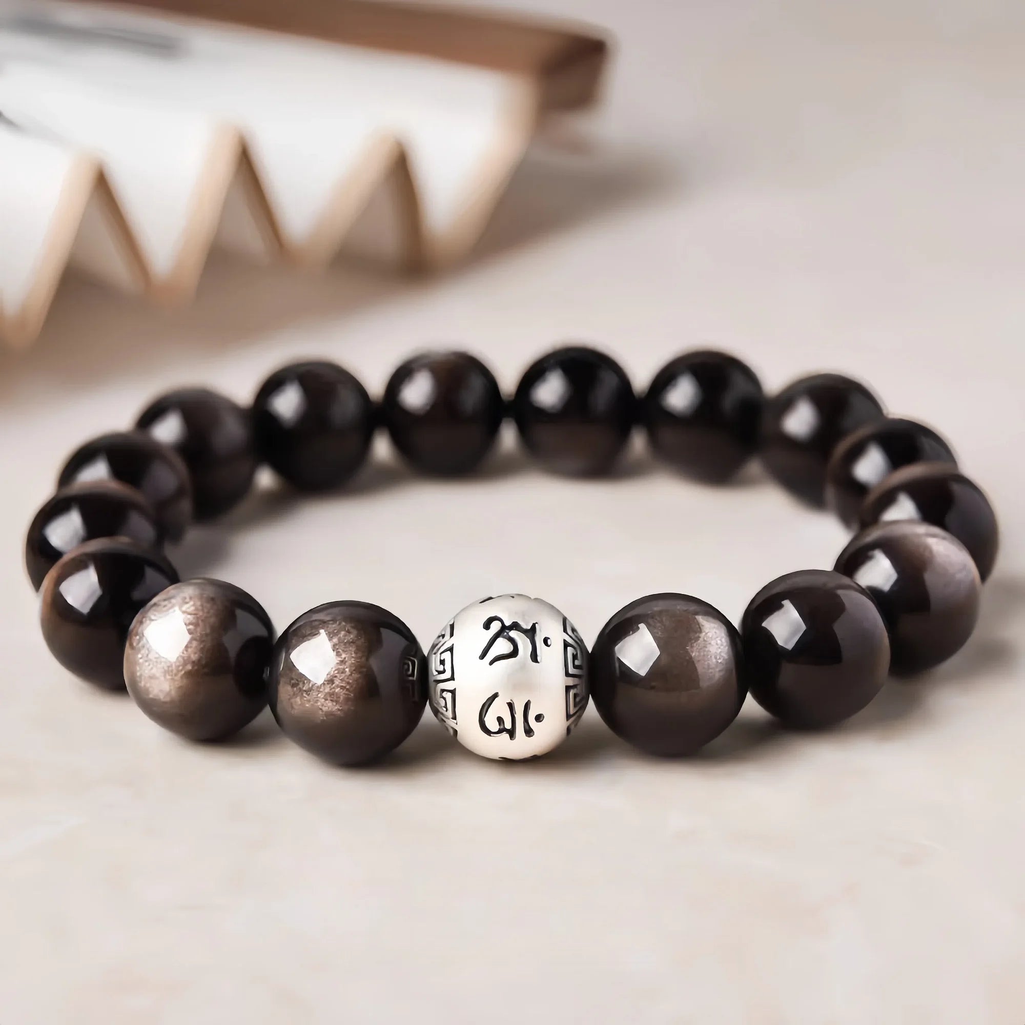 Sacred Silver Sheen Obsidian Mantra Bracelet