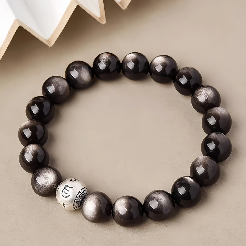 Sacred Silver Sheen Obsidian Mantra Bracelet