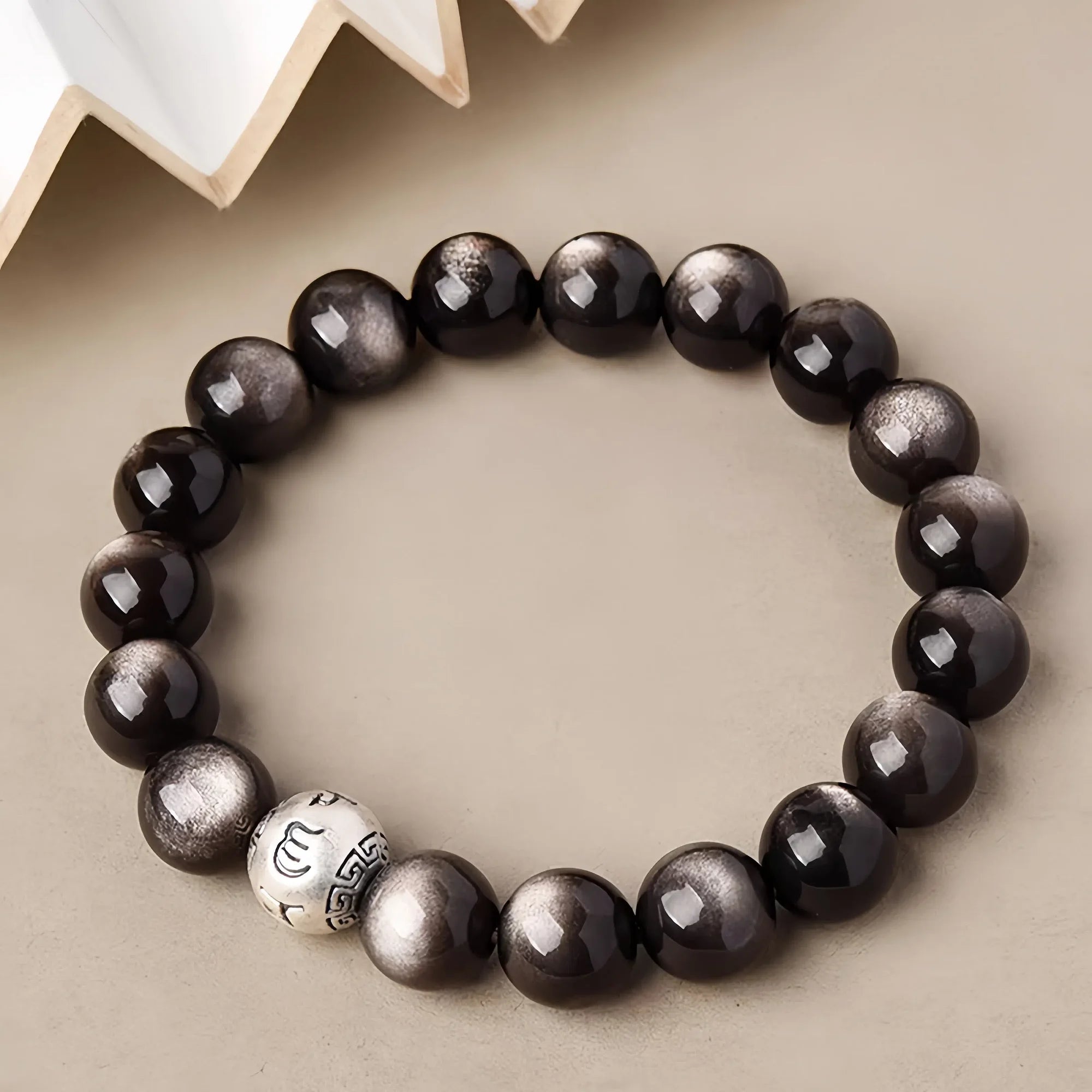 Sacred Silver Sheen Obsidian Mantra Bracelet