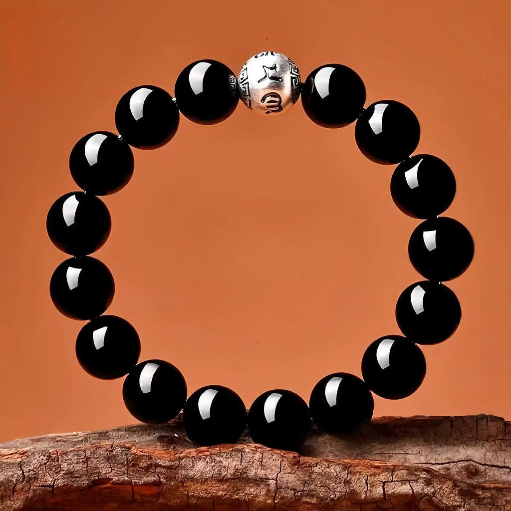 Sacred Six-Mantra Obsidian Bracelet