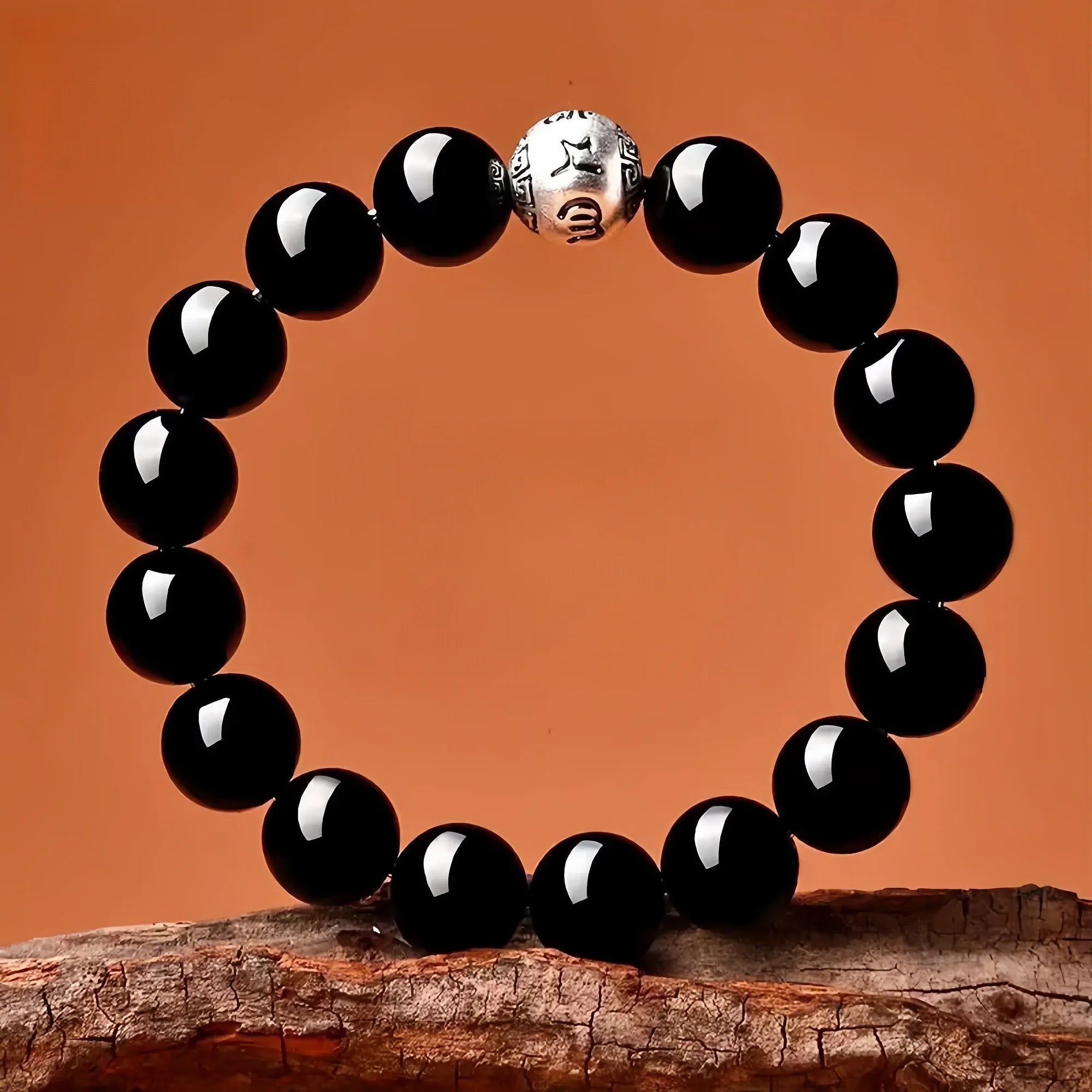 Sacred Six-Mantra Obsidian Bracelet