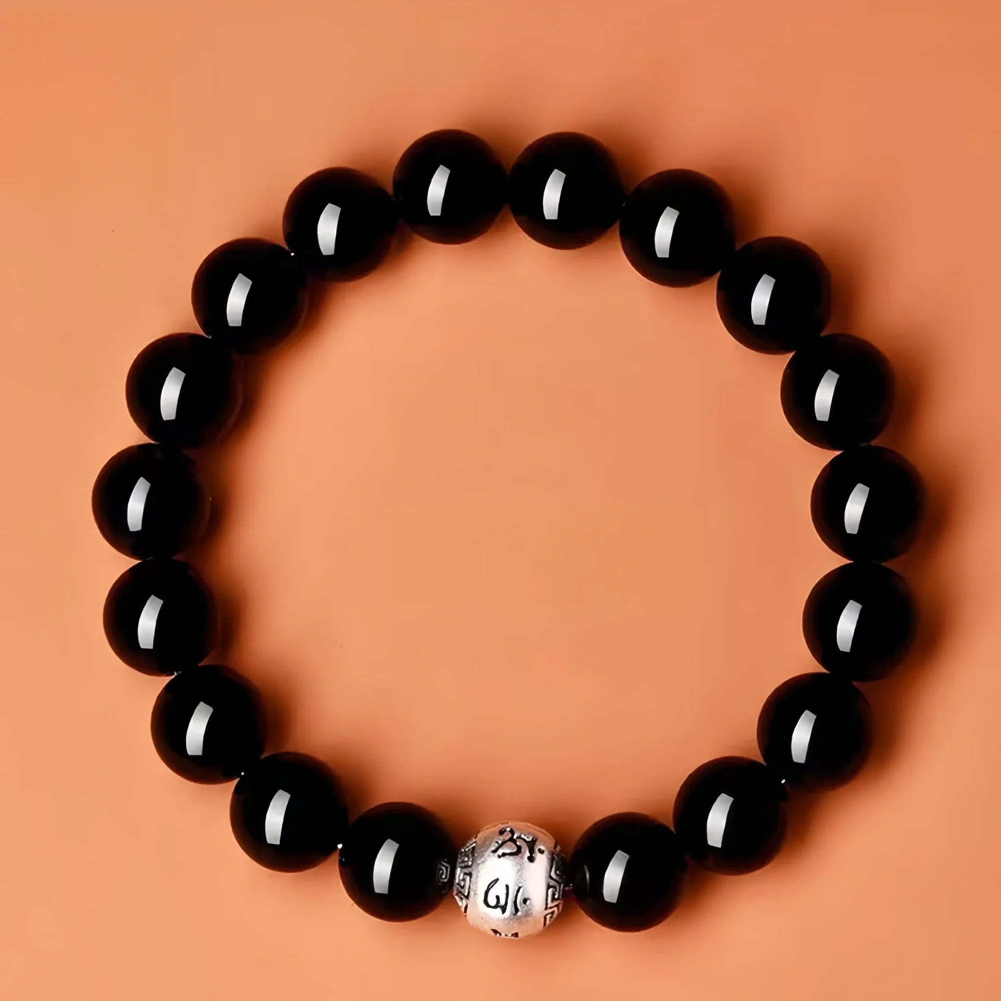 Sacred Six-Mantra Obsidian Bracelet