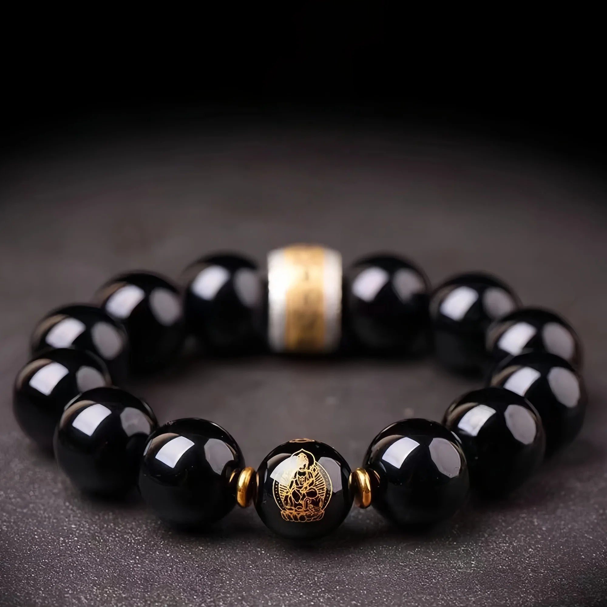 12 Zodiac & Guardian Buddhas Obsidian Bracelet