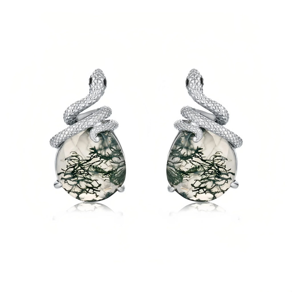 Serpent Wisdom Moss Agate Earrings