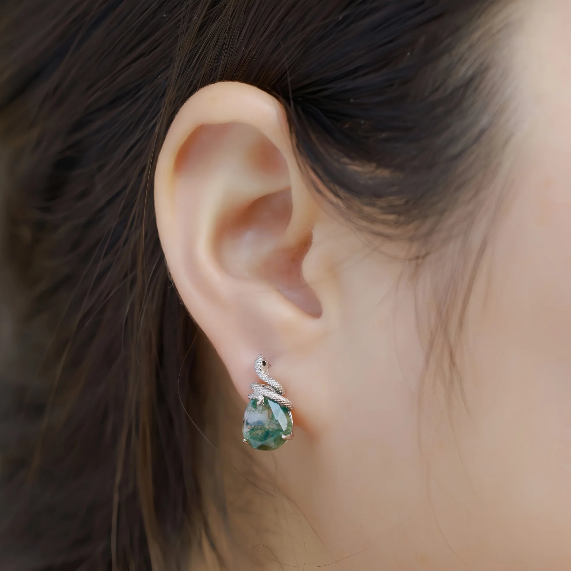 Serpent Wisdom Moss Agate Earrings