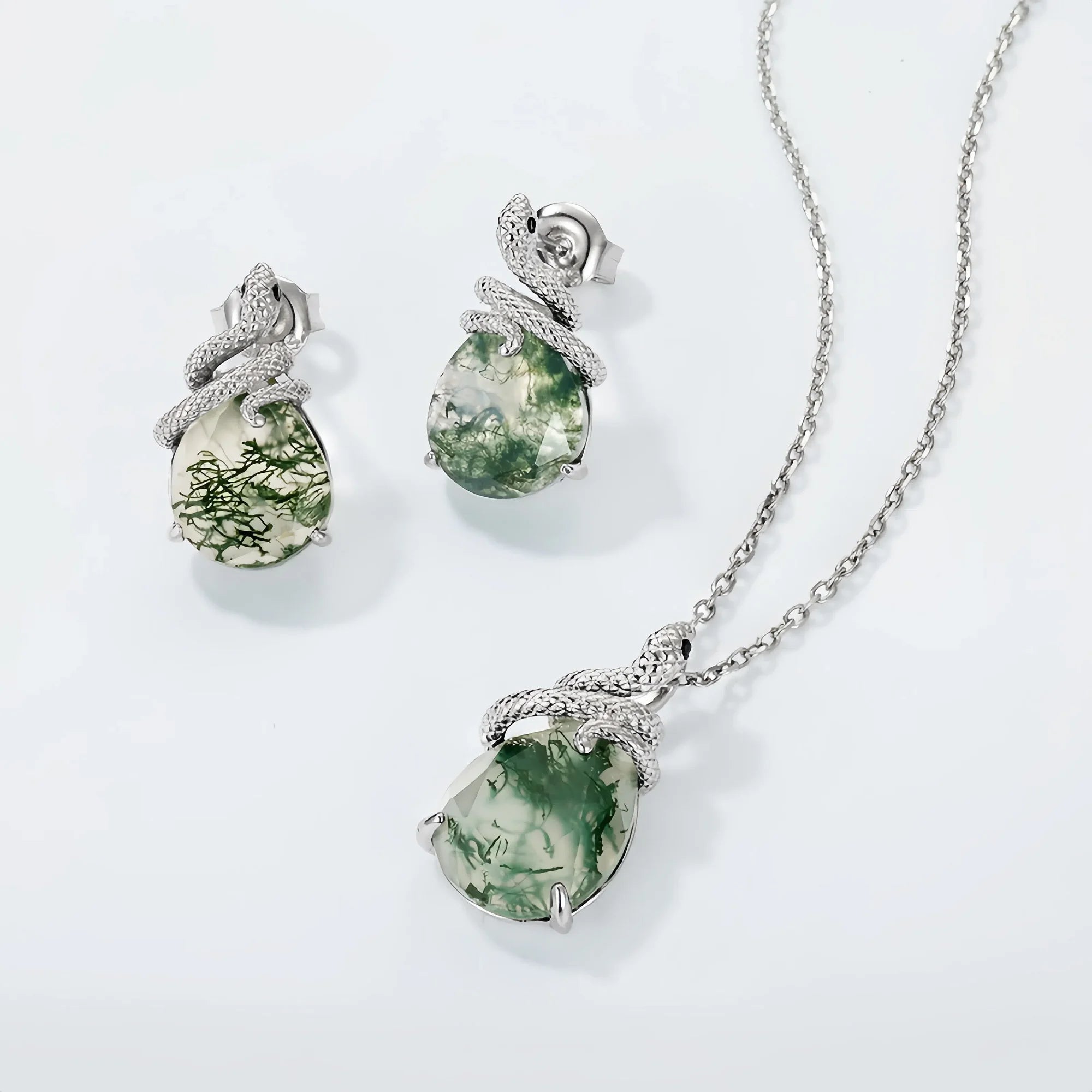 Serpent Wisdom Moss Agate Earrings