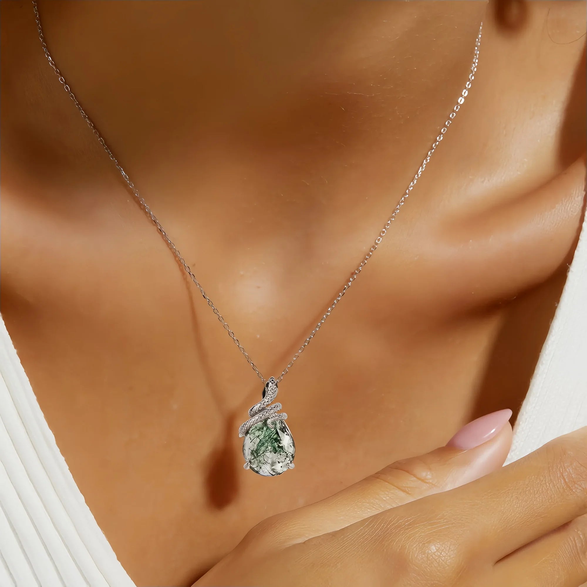 Serpent Wisdom Moss Agate Pendant